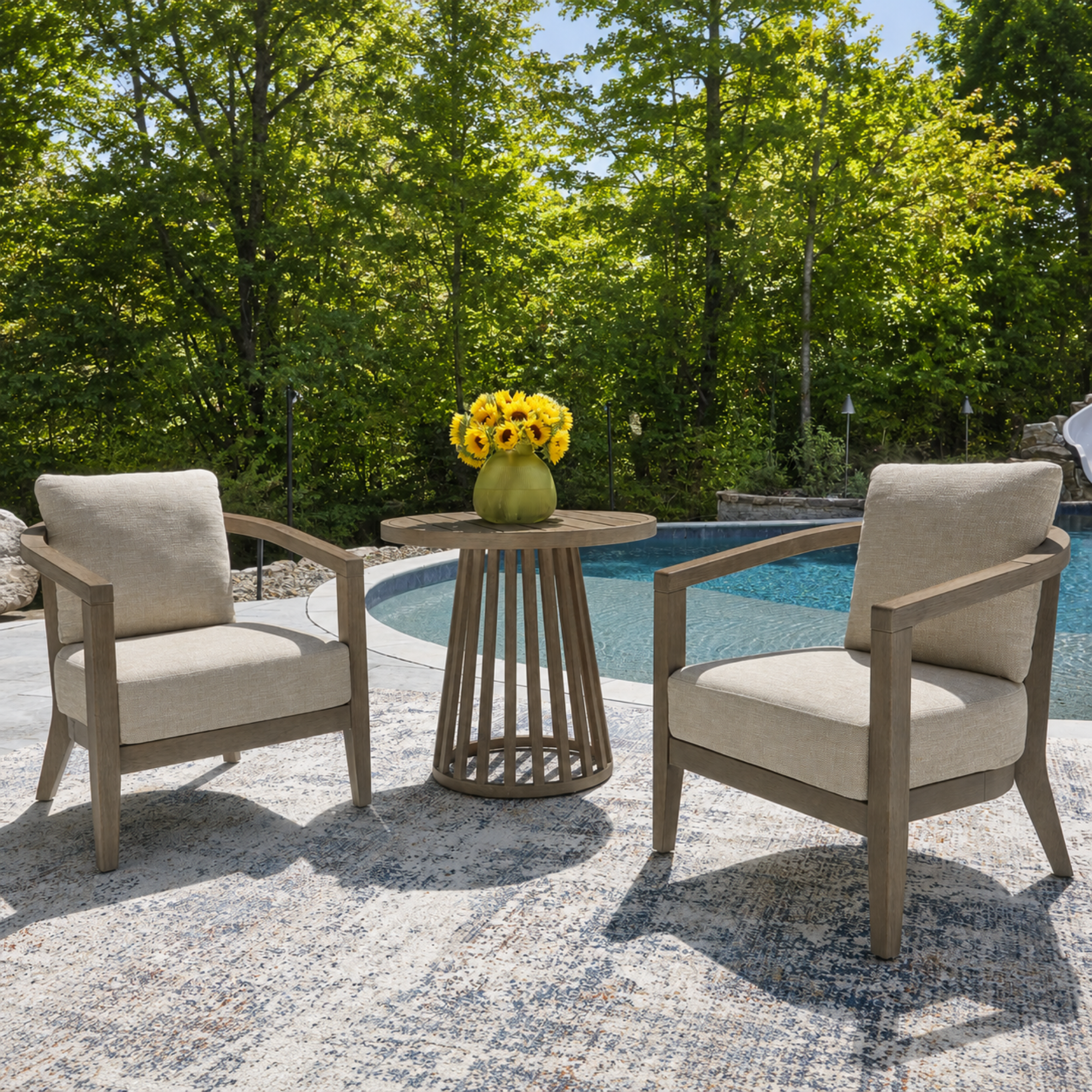 Joy Lagoon 3-Piece Chairs w/CUSH/Table Set