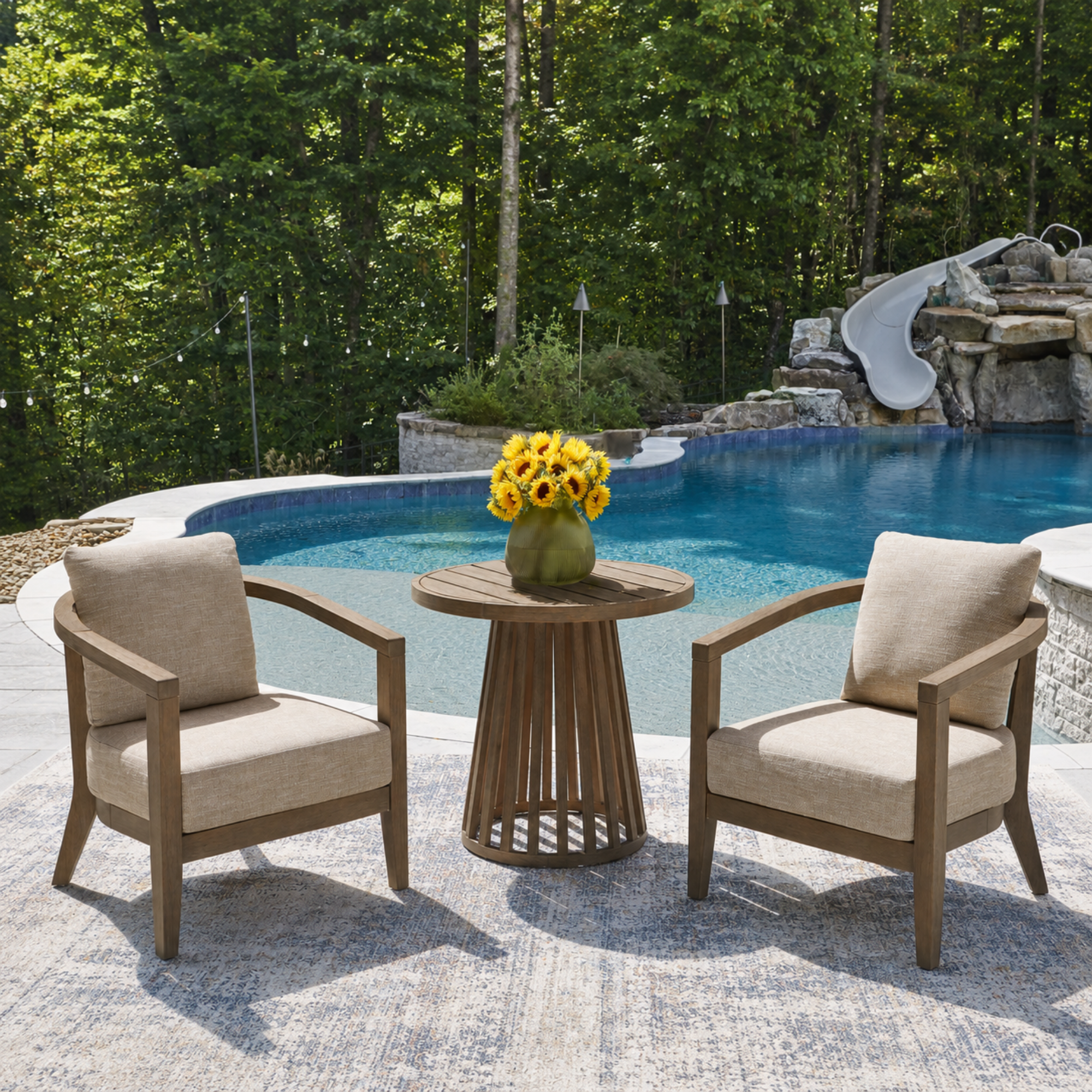 Joy Lagoon 3-Piece Chairs w/CUSH/Table Set