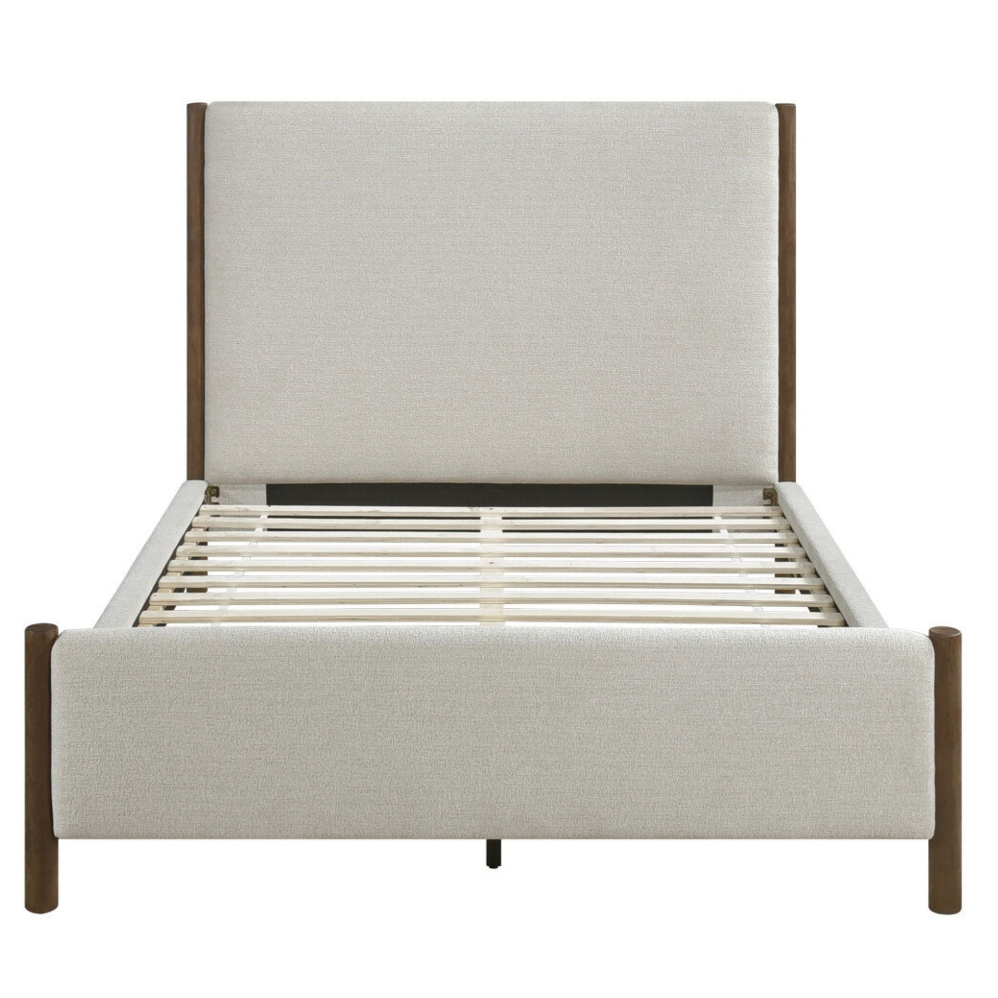 M.A.F Julian Collection platform bed with a sleek wooden frame and modern design, shown in a well-lit bedroom setting.