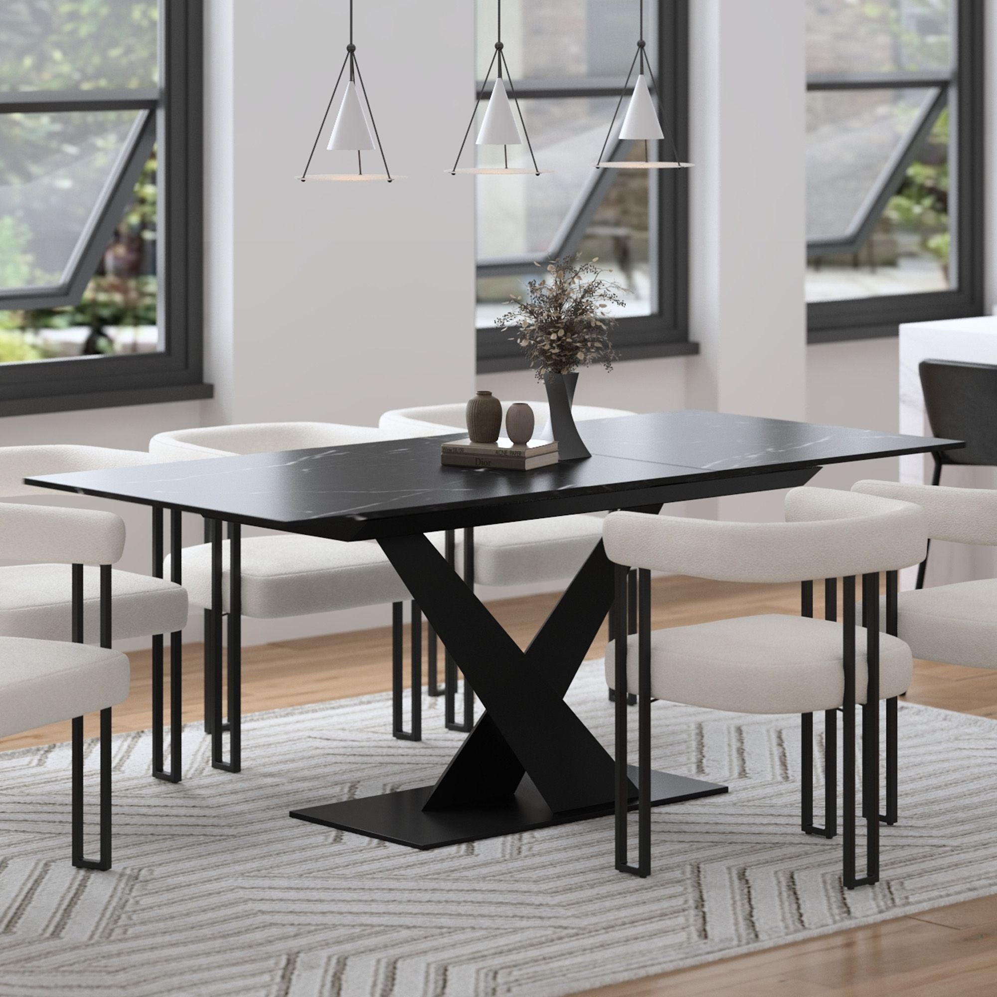 Julius 63"–79" Extension Sintered Stone Dining Table Black