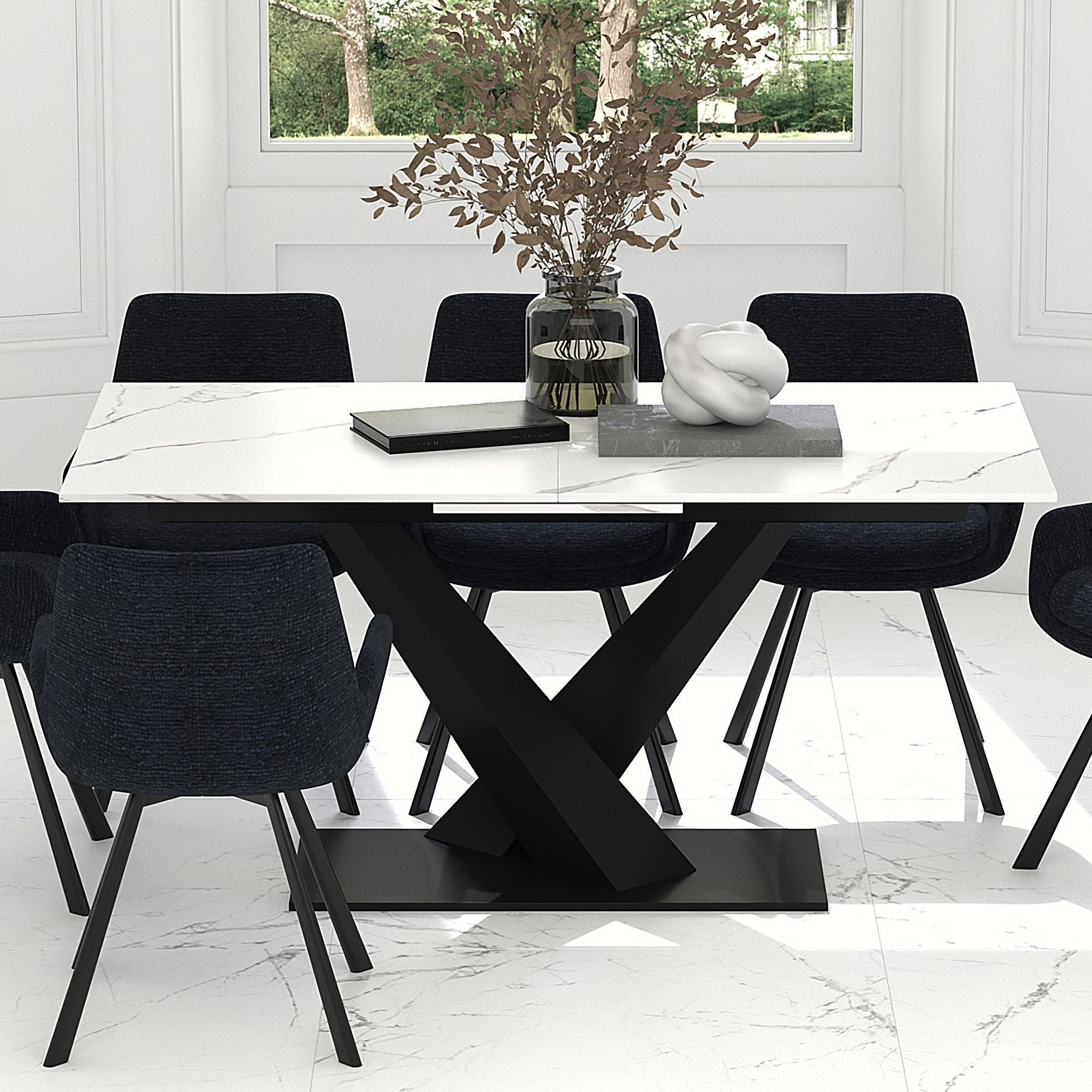 Julius 63"–79" Extension Sintered Stone Dining Table White and Black