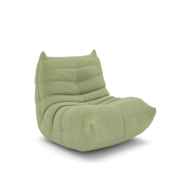 Kid's armless accent chair in sage color by Brassex, featuring a cozy, modern design suitable for a child's room or play area.