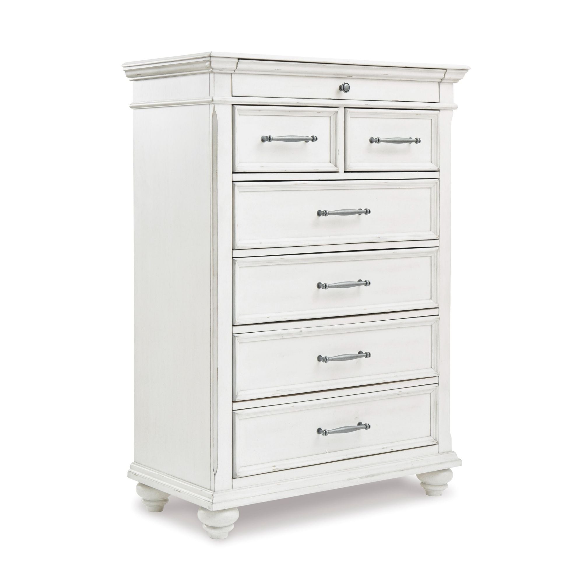 White Kanwyn chest from Signature Ashley, featuring a classic wooden storage piece with detailed craftsmanship and stylish design.