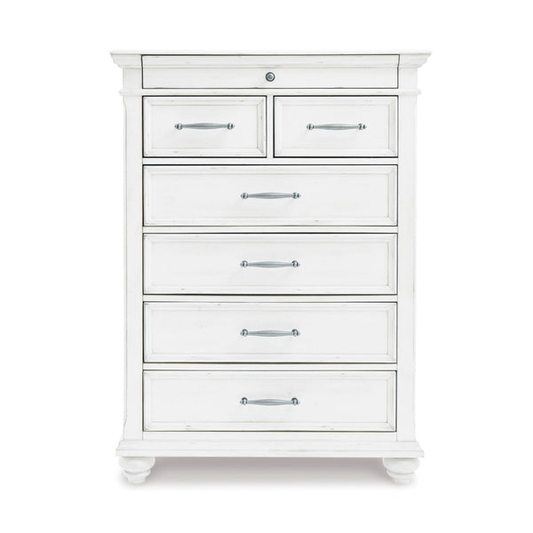 White Kanwyn chest by Signature Ashley, showcasing a stylish bedroom storage piece with elegant design and wood finish.