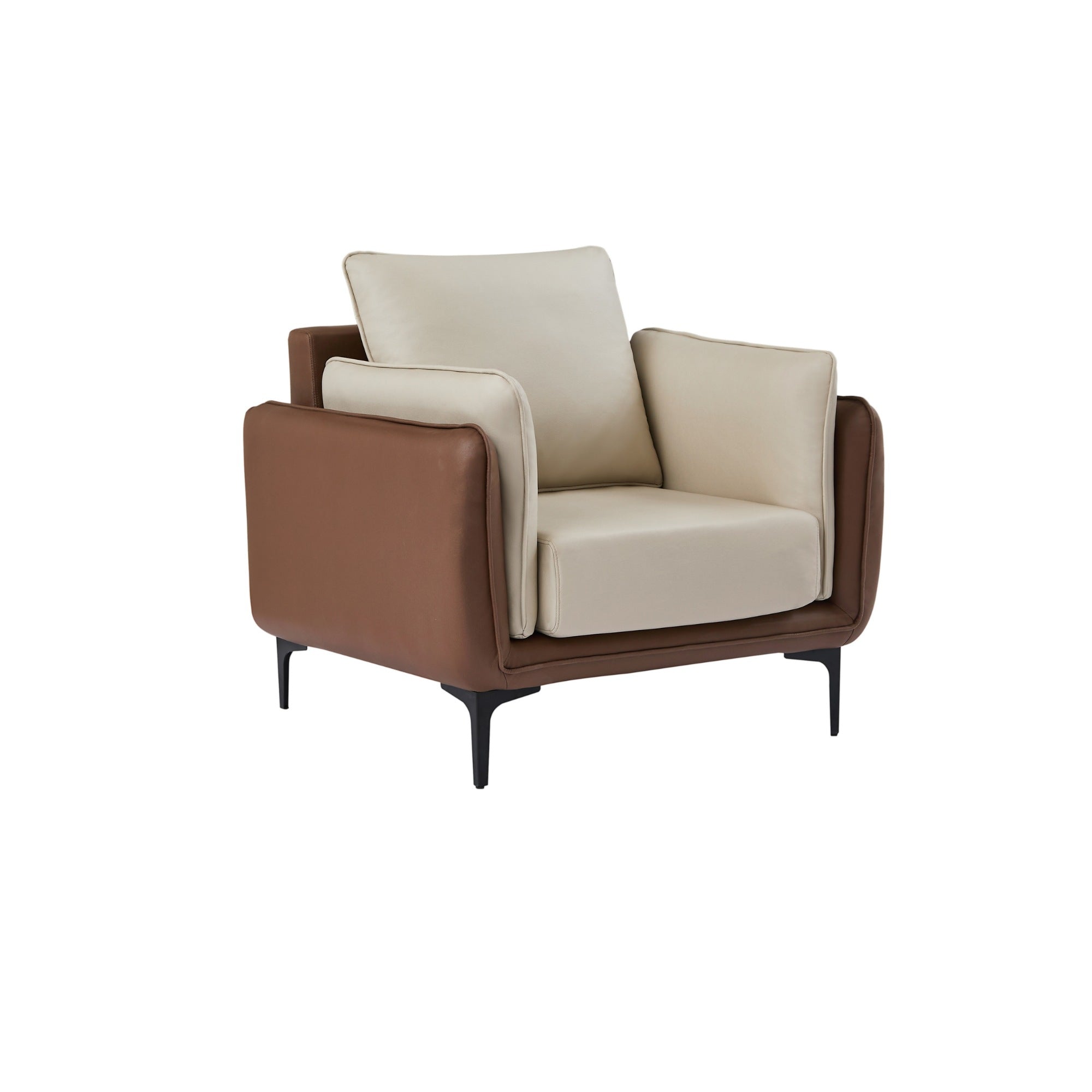 Two-tone IFF Kensington accent chair with wooden legs and plush upholstery, designed for stylish comfort in living rooms.