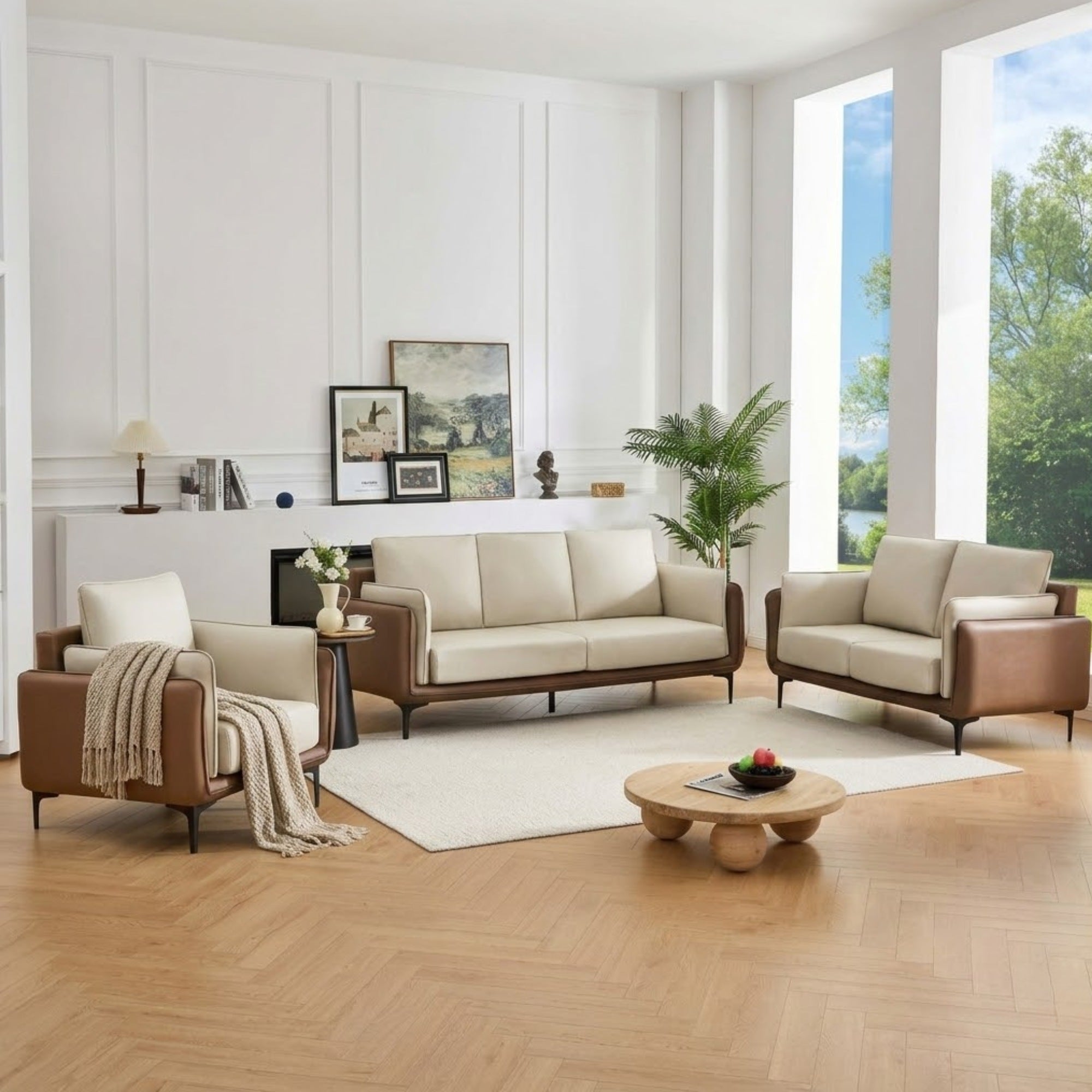 Two-tone IFF Kensington accent chair with plush fabric and modern design, shown from a front angle.