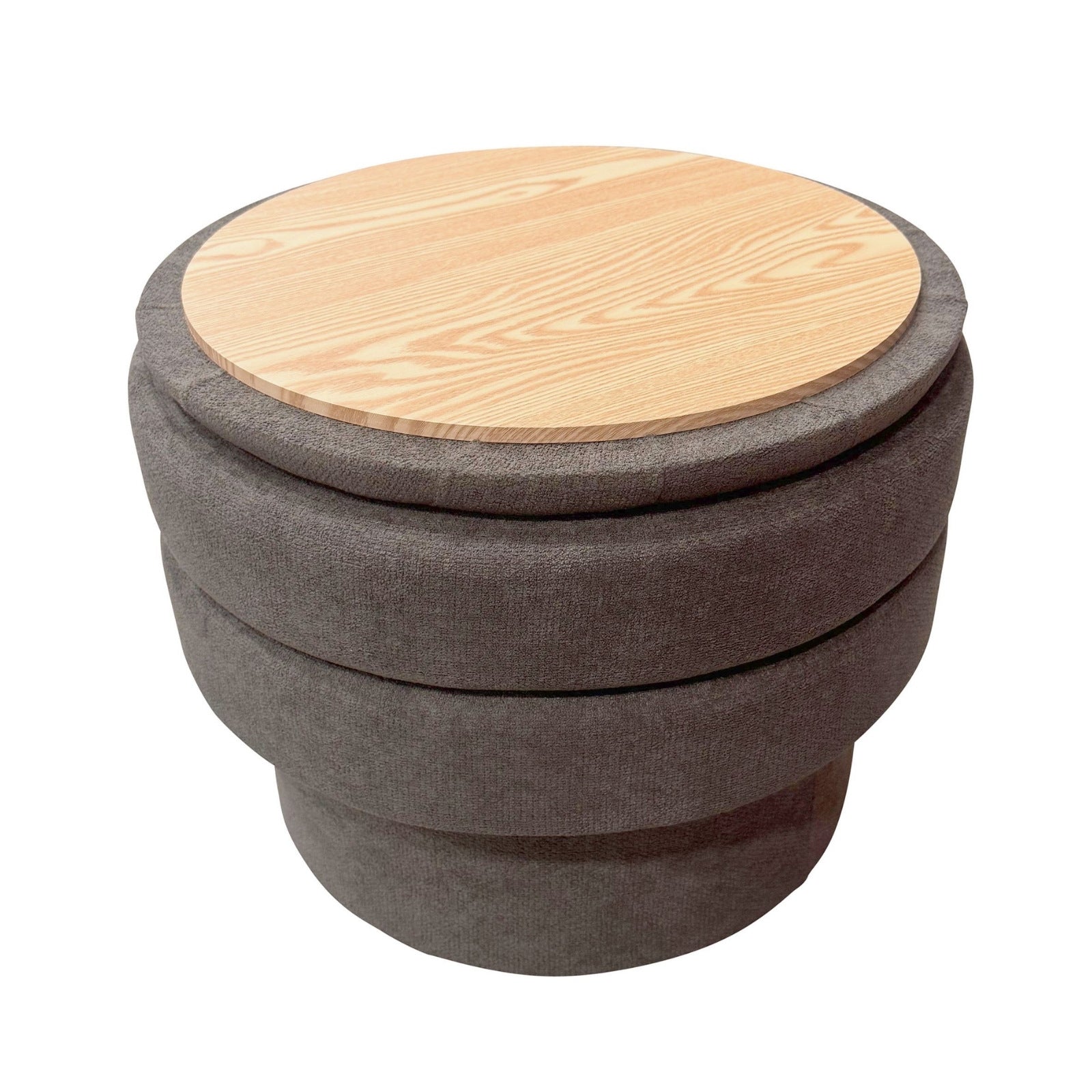 Kepler Round Storage Ottoman in Warm Charcoal