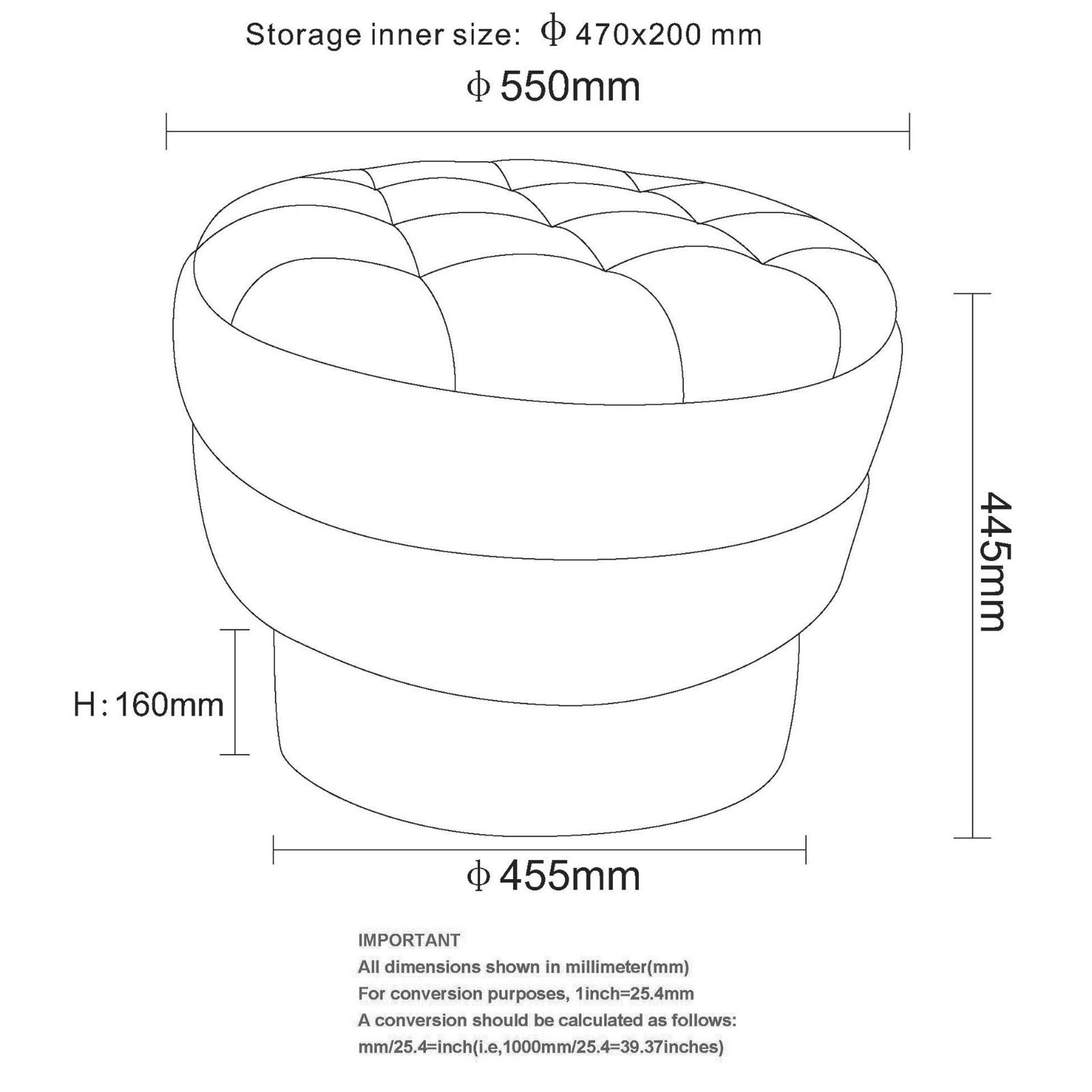 Kepler Round Storage Ottoman in Warm Charcoal