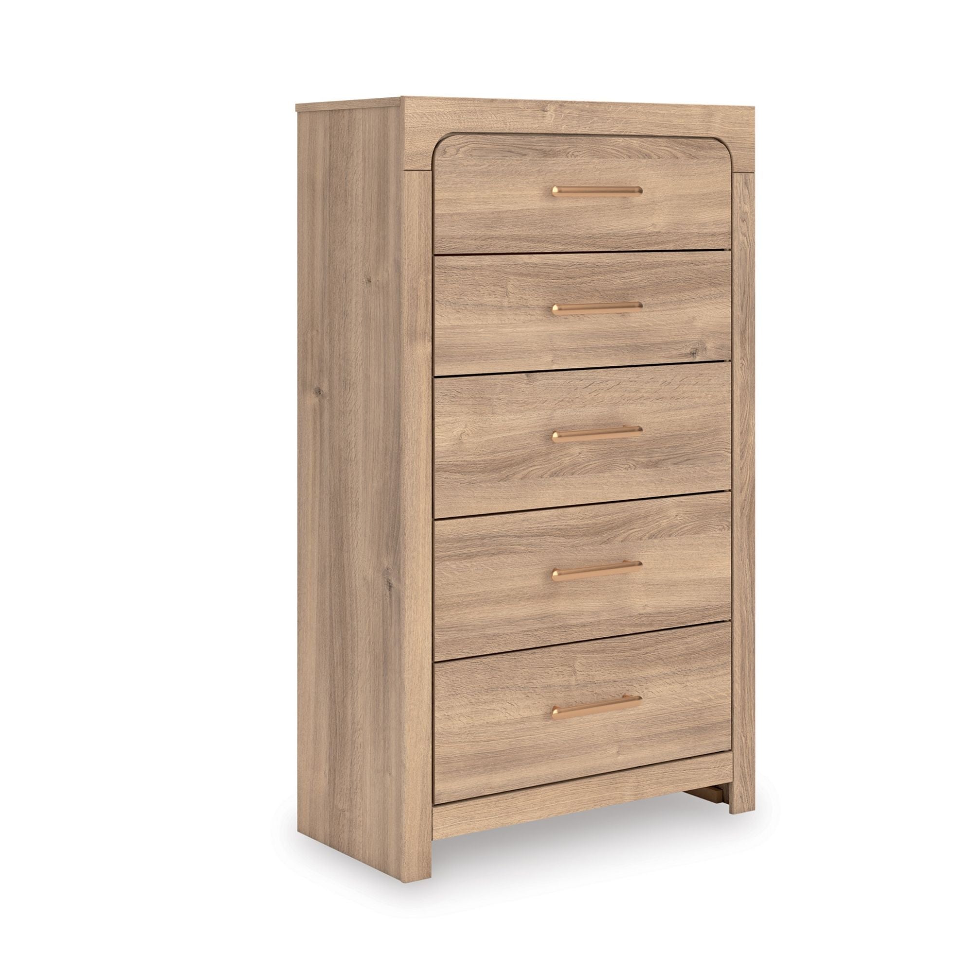 Kinlanni upholstered platform bedroom set in tan with a bed frame, nightstands, and matching decor, by Signature Ashley.