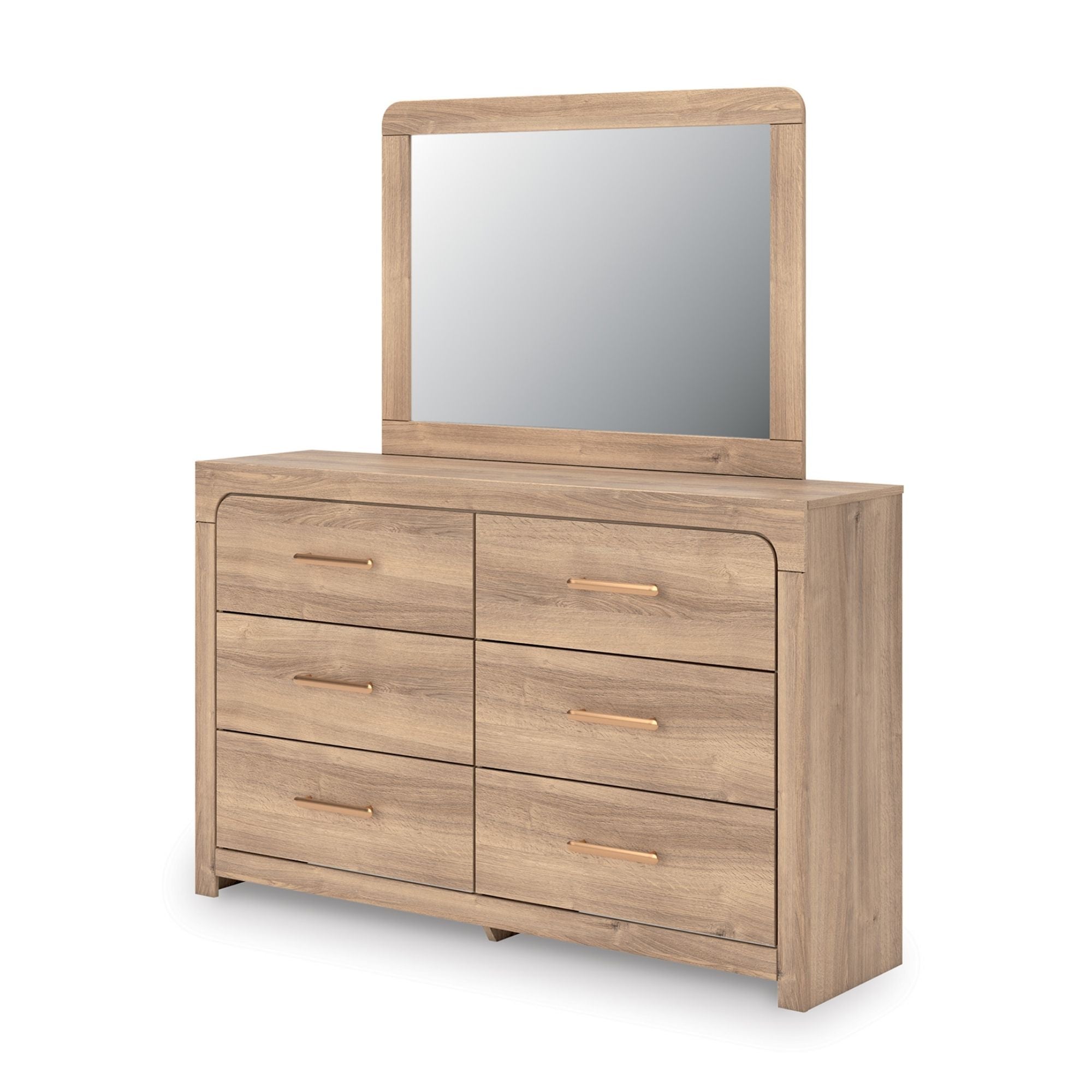 Kinlanni upholstered platform bedroom set in tan with matching bed frame, nightstands, and storage drawers, by Signature Ashley.