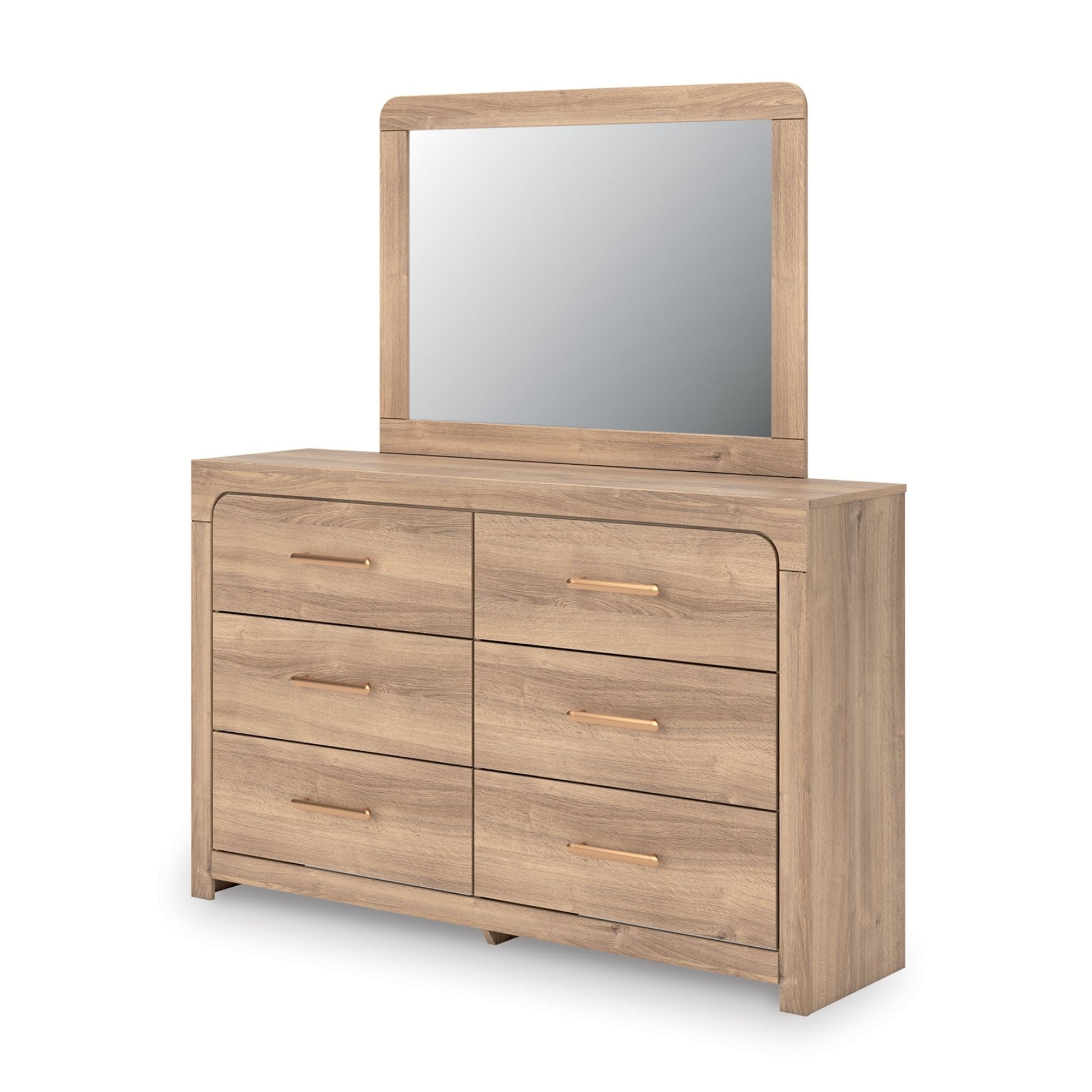 Tan Kinlanni upholstered platform bedroom set by Signature Ashley, includes bed frame, matching nightstands, and storage options.