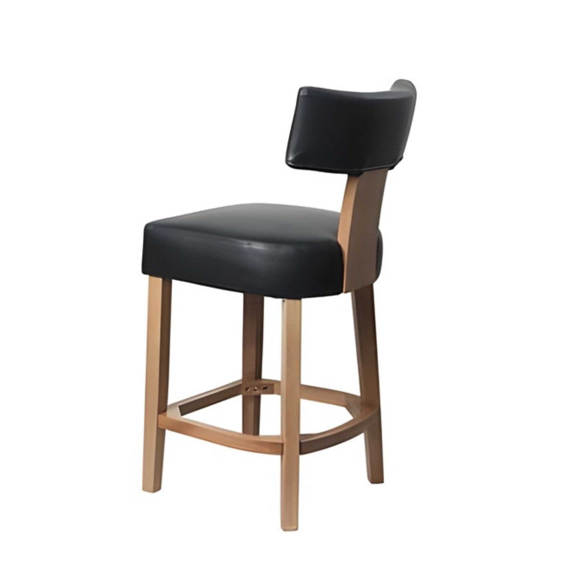 Black Klis counter stool by Elite Living featuring a sleek design and sturdy wooden legs for modern bar seating.