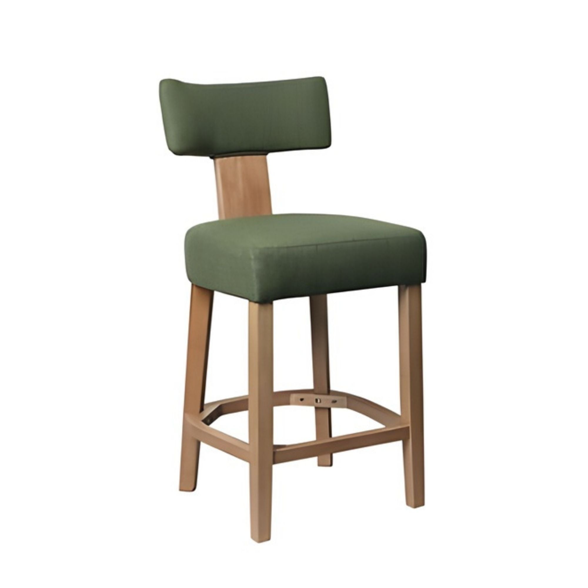 Green Klis counter stool by Elite Living, featuring a modern design with a padded seat and wooden legs, ideal for kitchen or bar area.