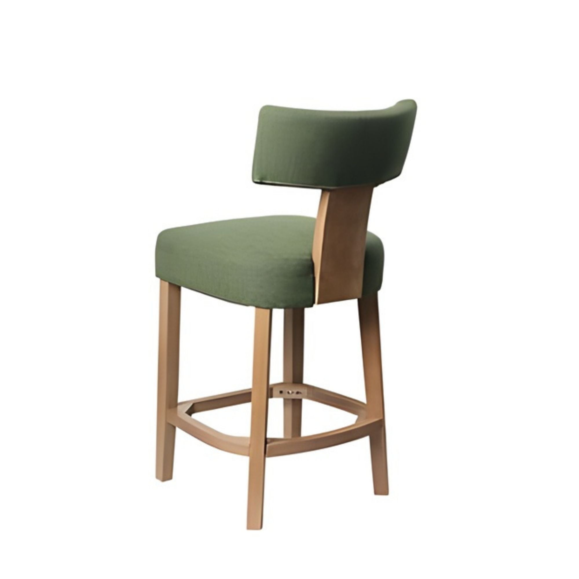Green Klis counter stool by Elite Living, featuring a modern design with a cushioned seat and sturdy wooden legs.