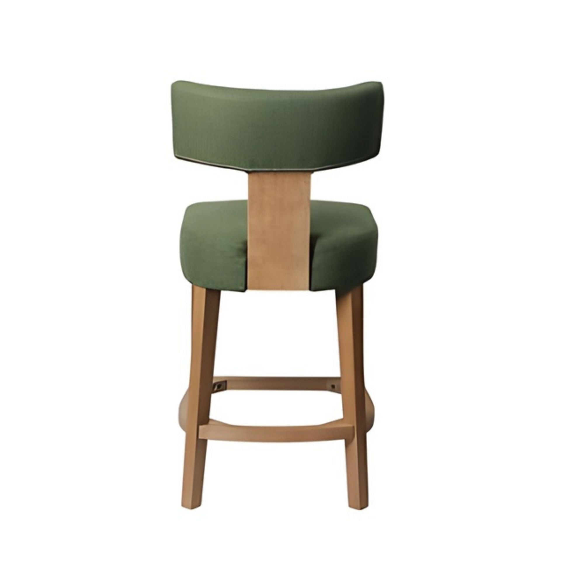 Green Klis counter stool by Elite Living with wooden legs and a cushioned seat, perfect for modern kitchen or bar seating.
