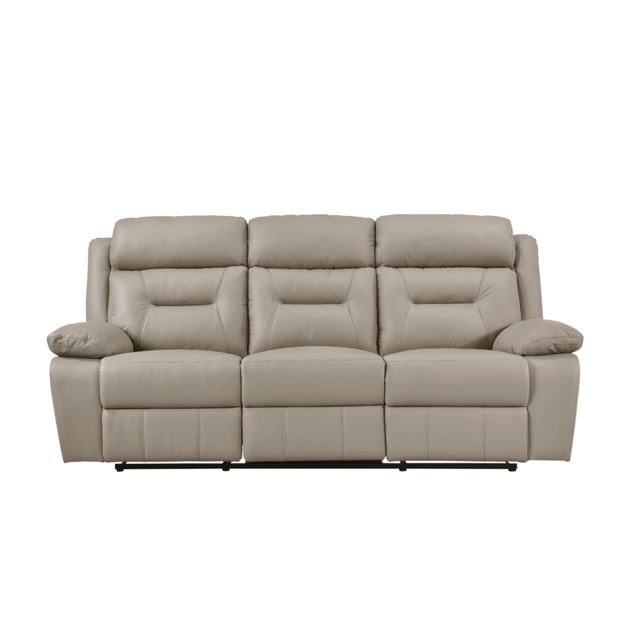 MAZ Laconia Collection leather reclining sofa in taupe with plush cushions and reclining features, perfect for comfortable living rooms.