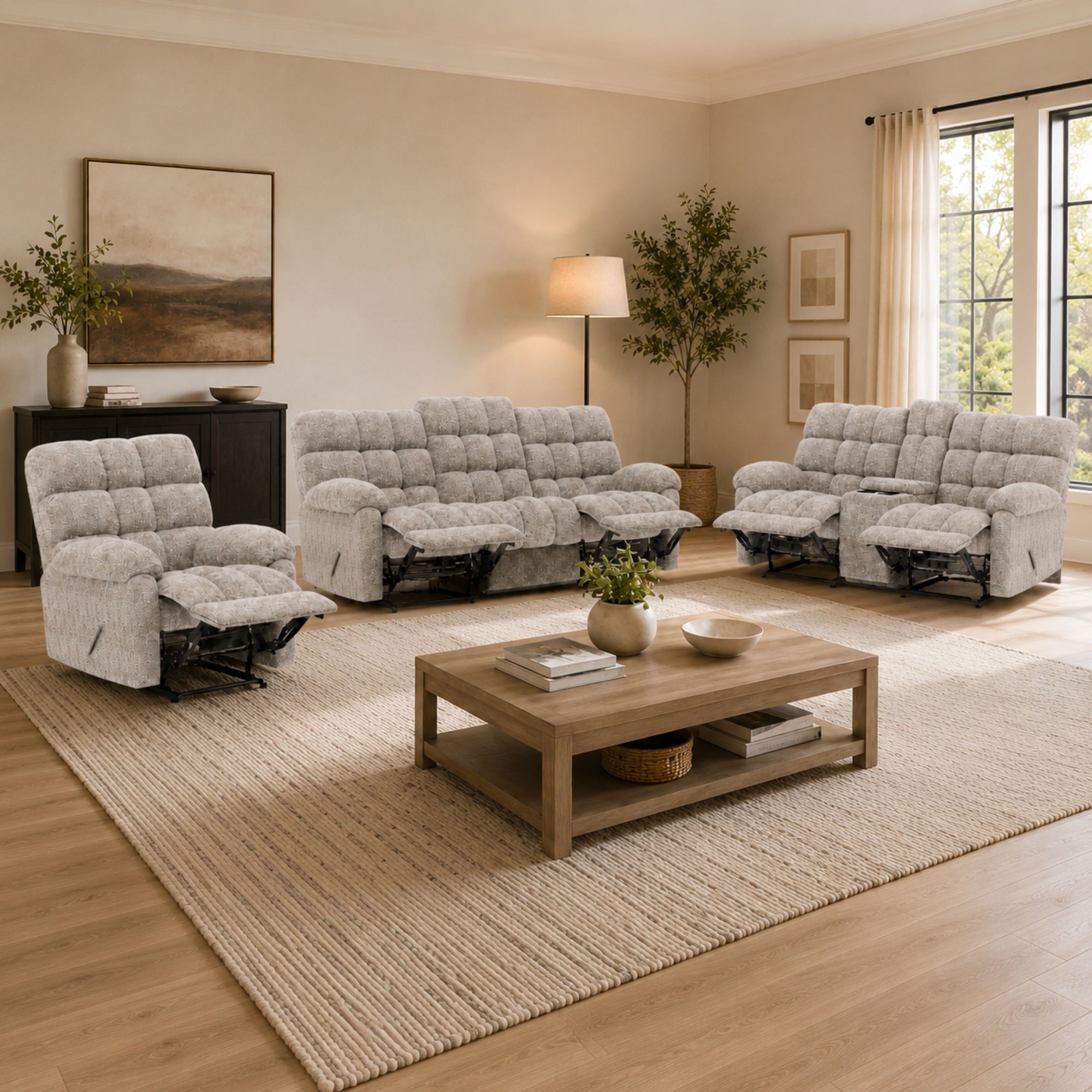 Lancaster Reclining Upholstery Set Beige Chenille