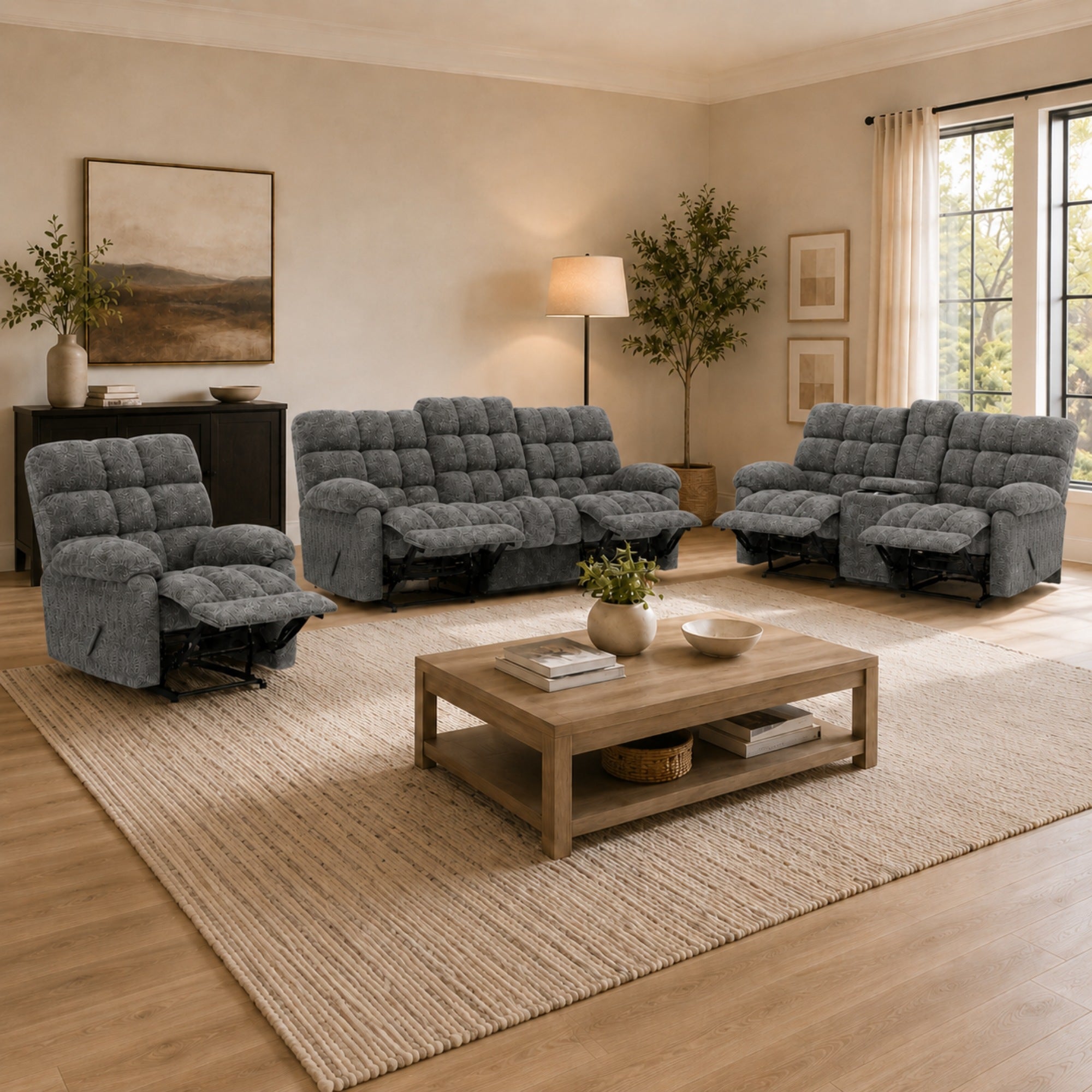 Lancaster Reclining Upholstery Set Grey Chenille