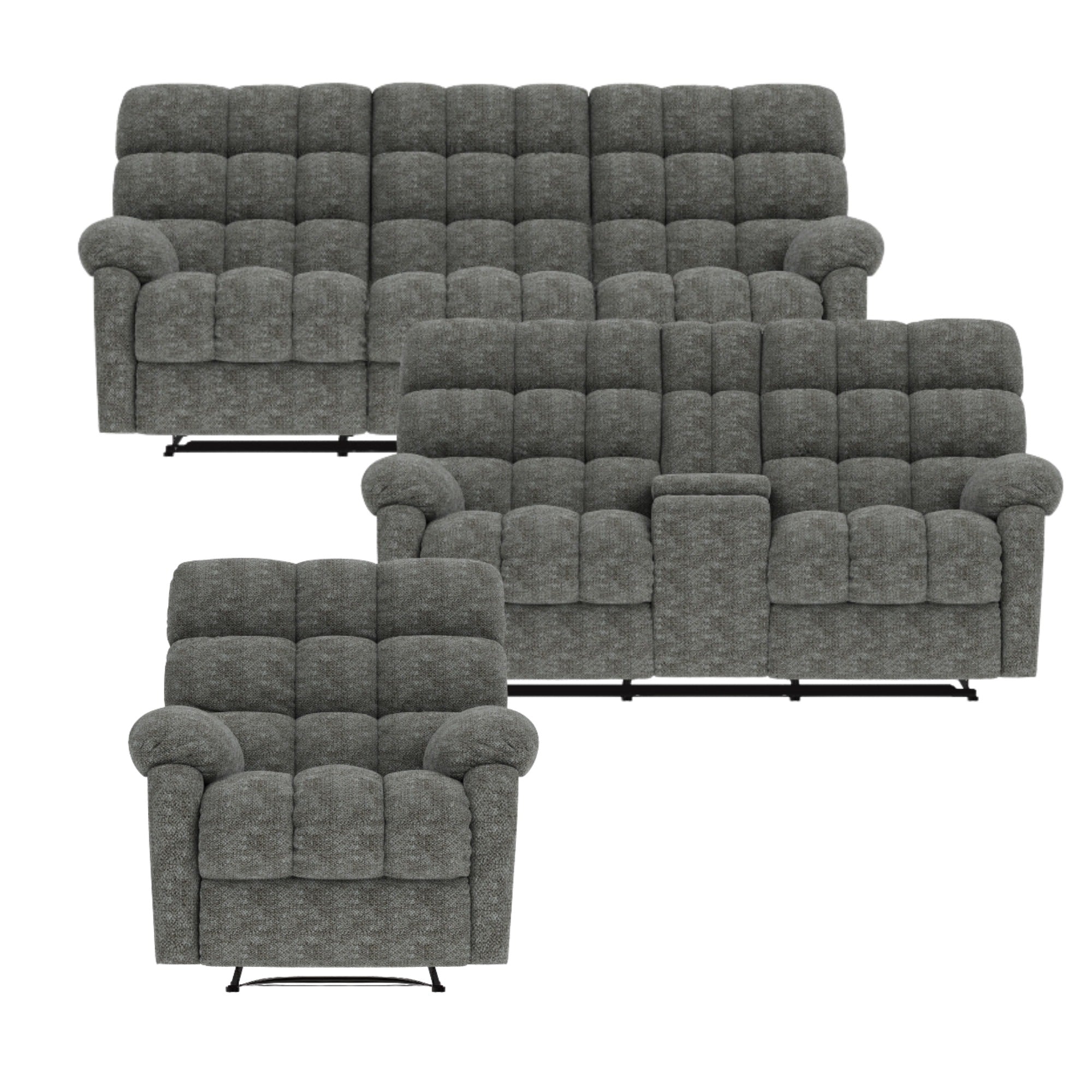 Lancaster Reclining Upholstery Set Grey Chenille