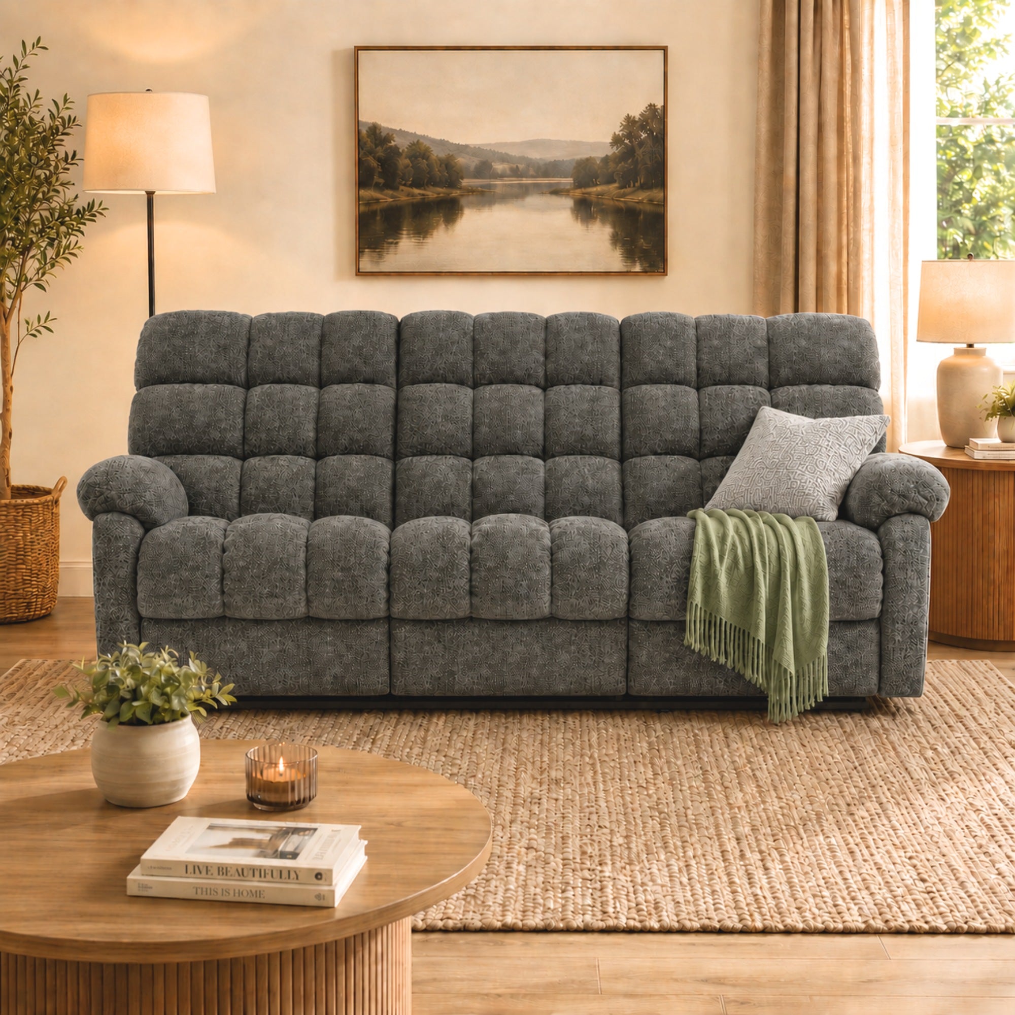 Lancaster Reclining Sofa Grey Chenille