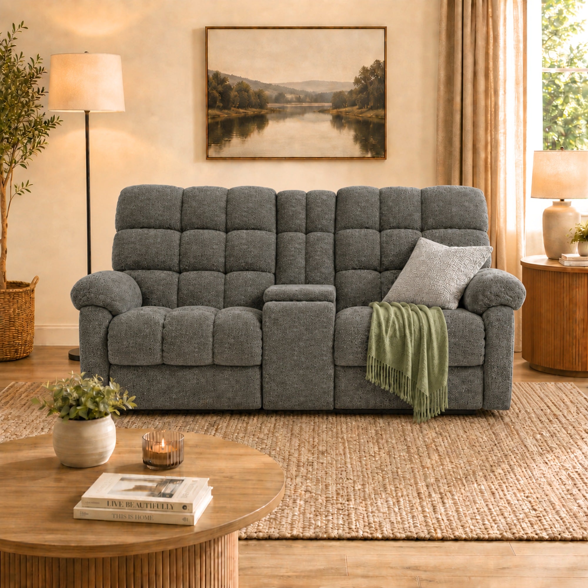 Lancaster Reclining Loveseat Grey Chenille