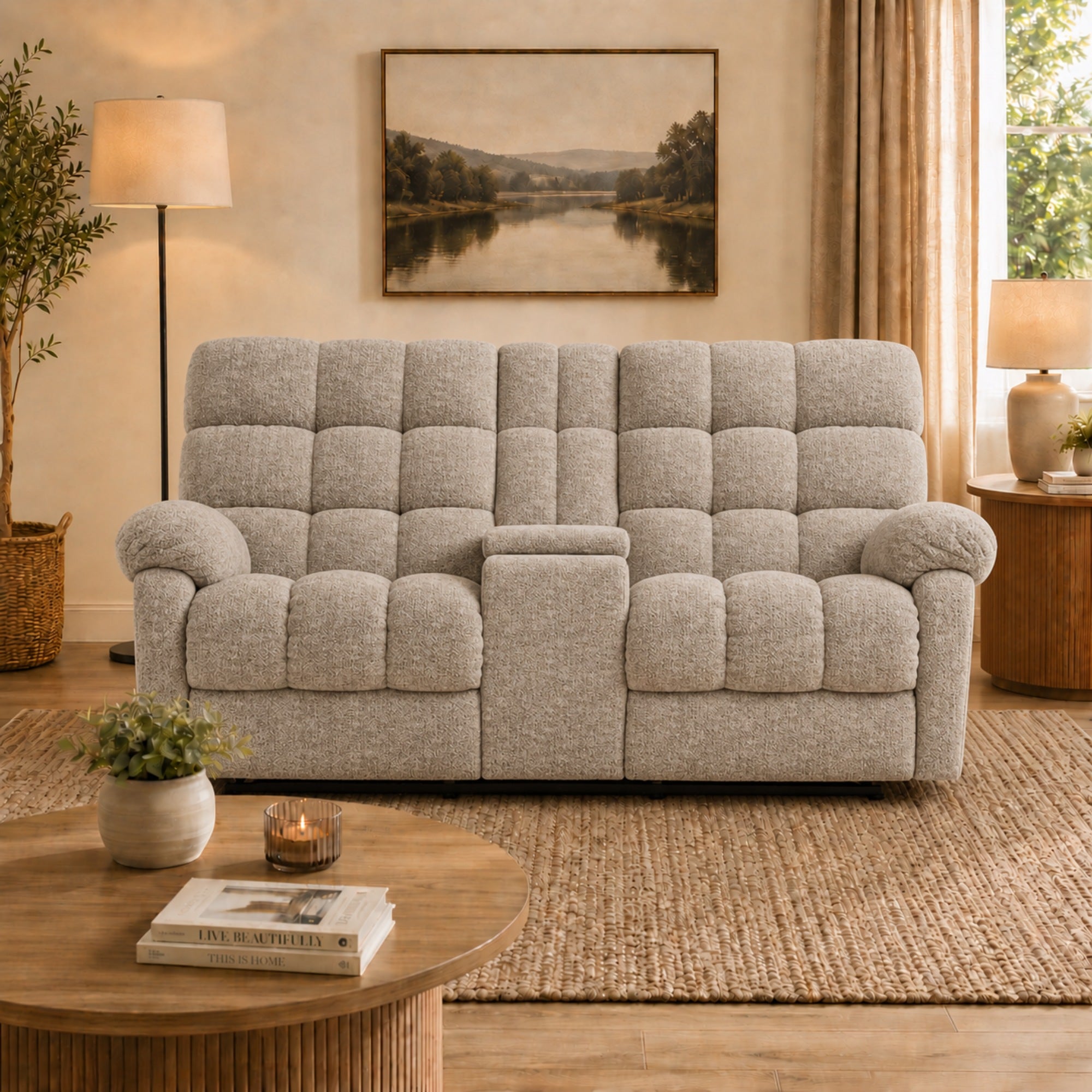 Lancaster Reclining Loveseat Beige Chenille