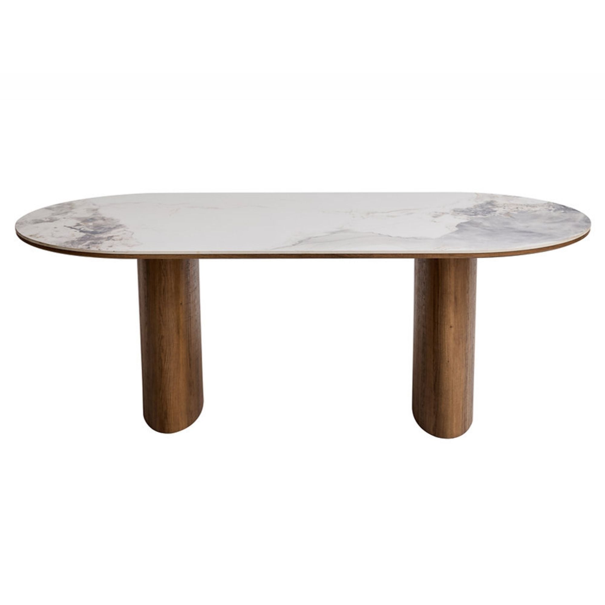 Laurent Dining Table Calacatta Top with Walnut Base