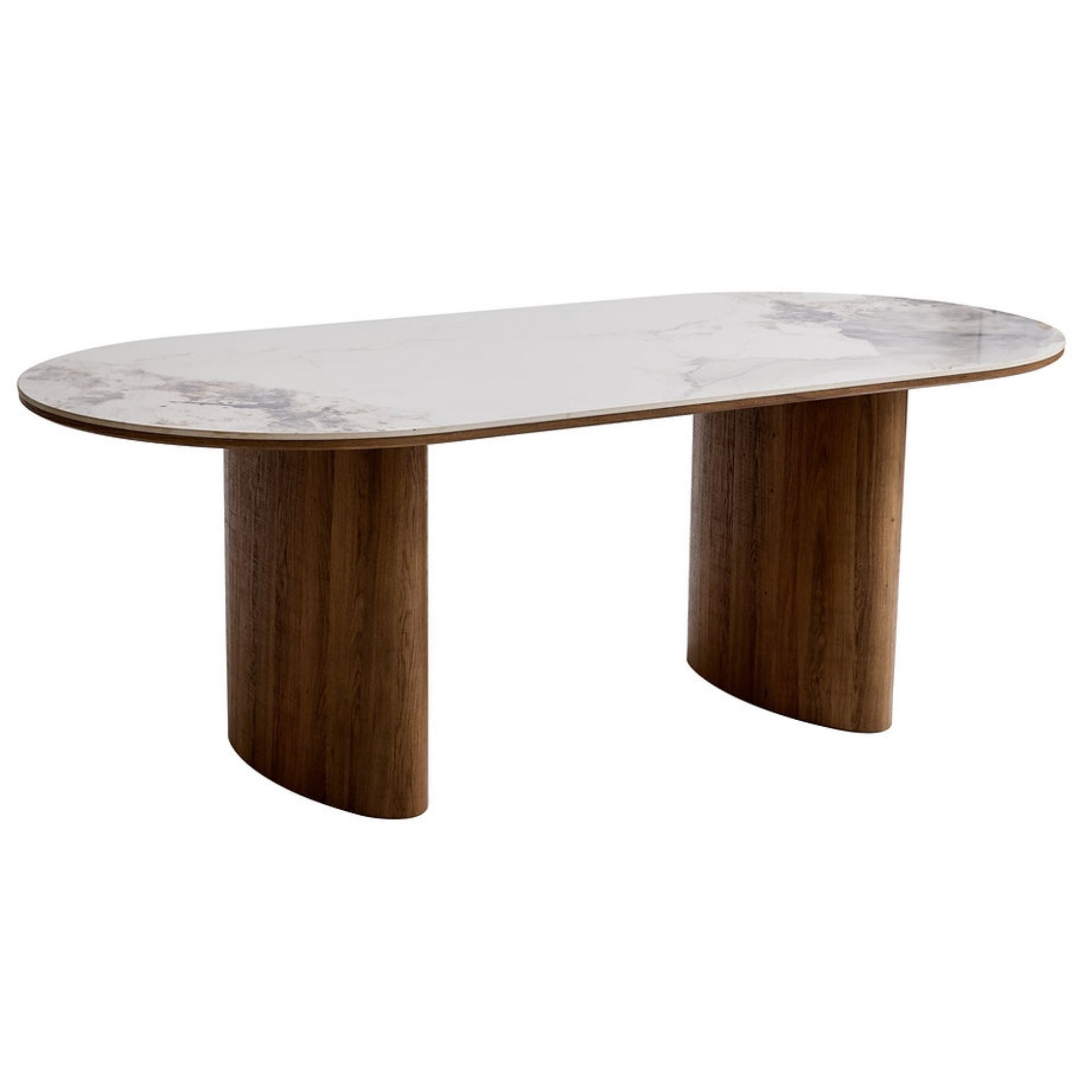 Laurent Dining Table Calacatta Top with Walnut Base
