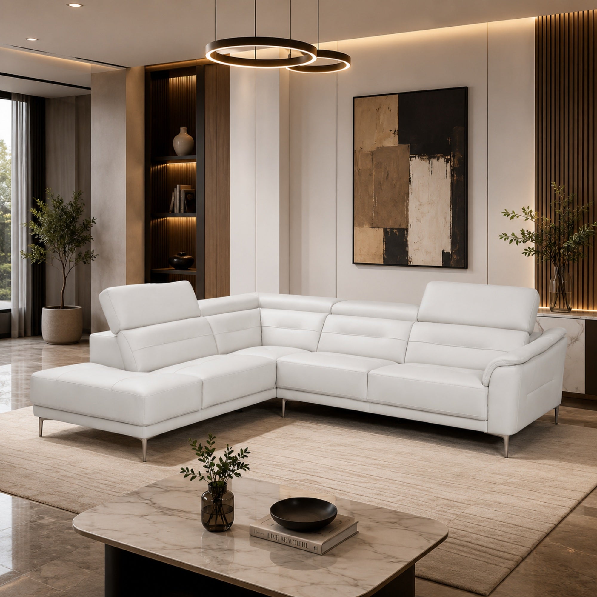 Cassini Top Grain Leather Sectional in Light Grey