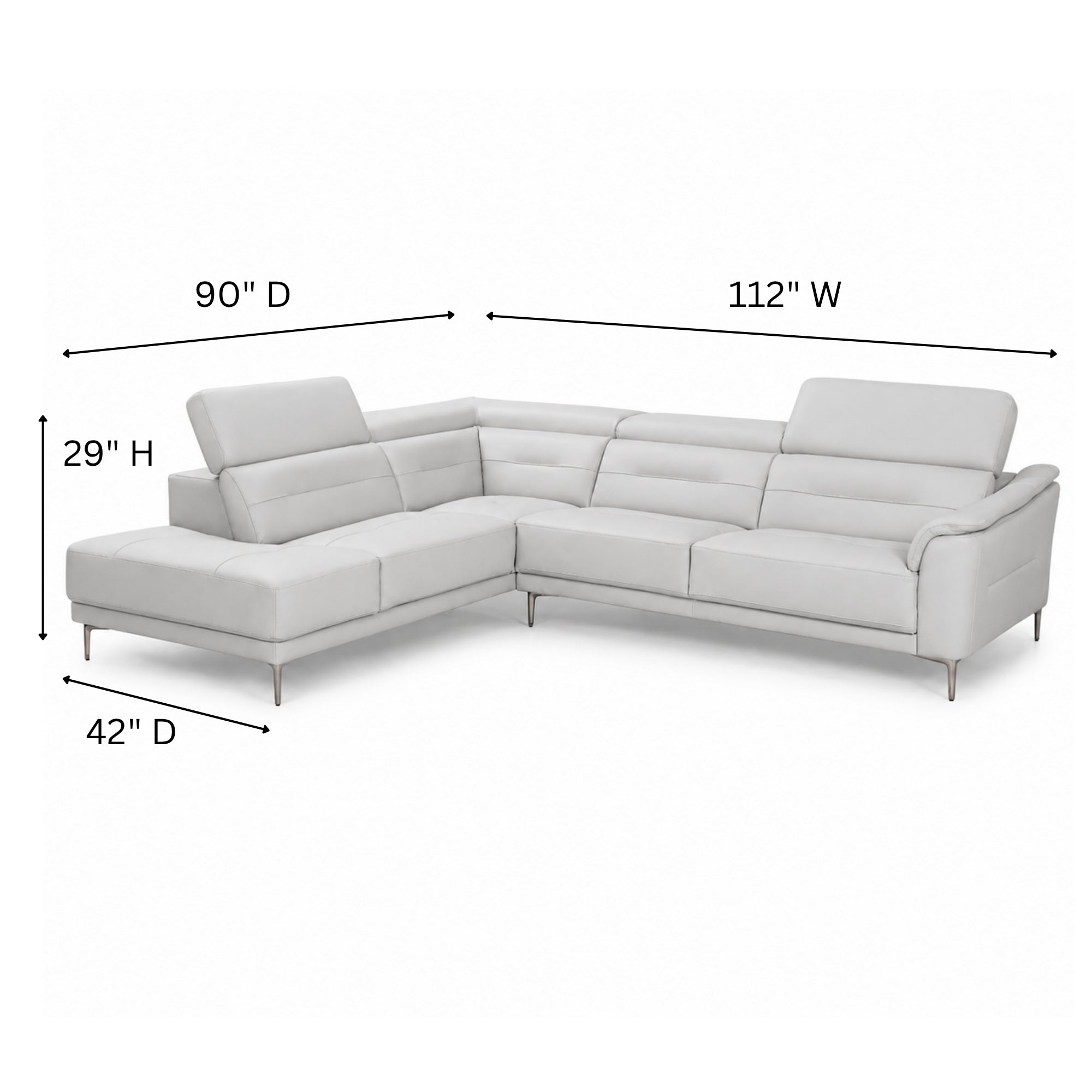 Cassini Top Grain Leather Sectional in Light Grey
