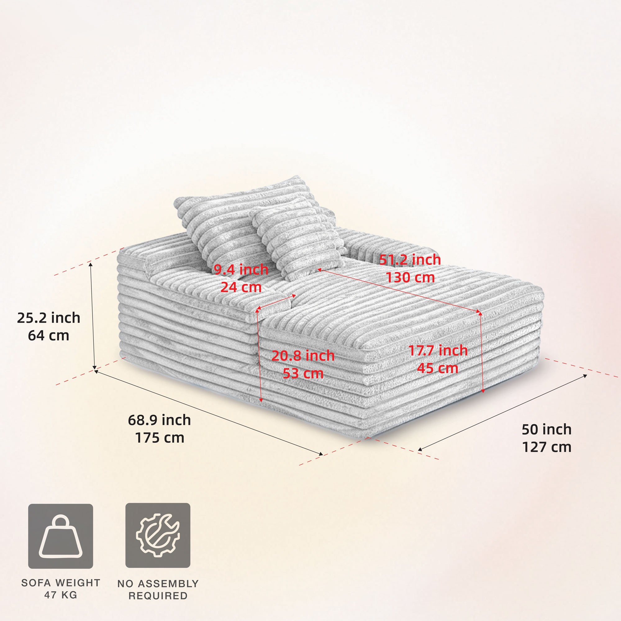 Oversized Cozy Single Lounge Sofa in Light Grey | CastleUp Experience Centre Online Furniture