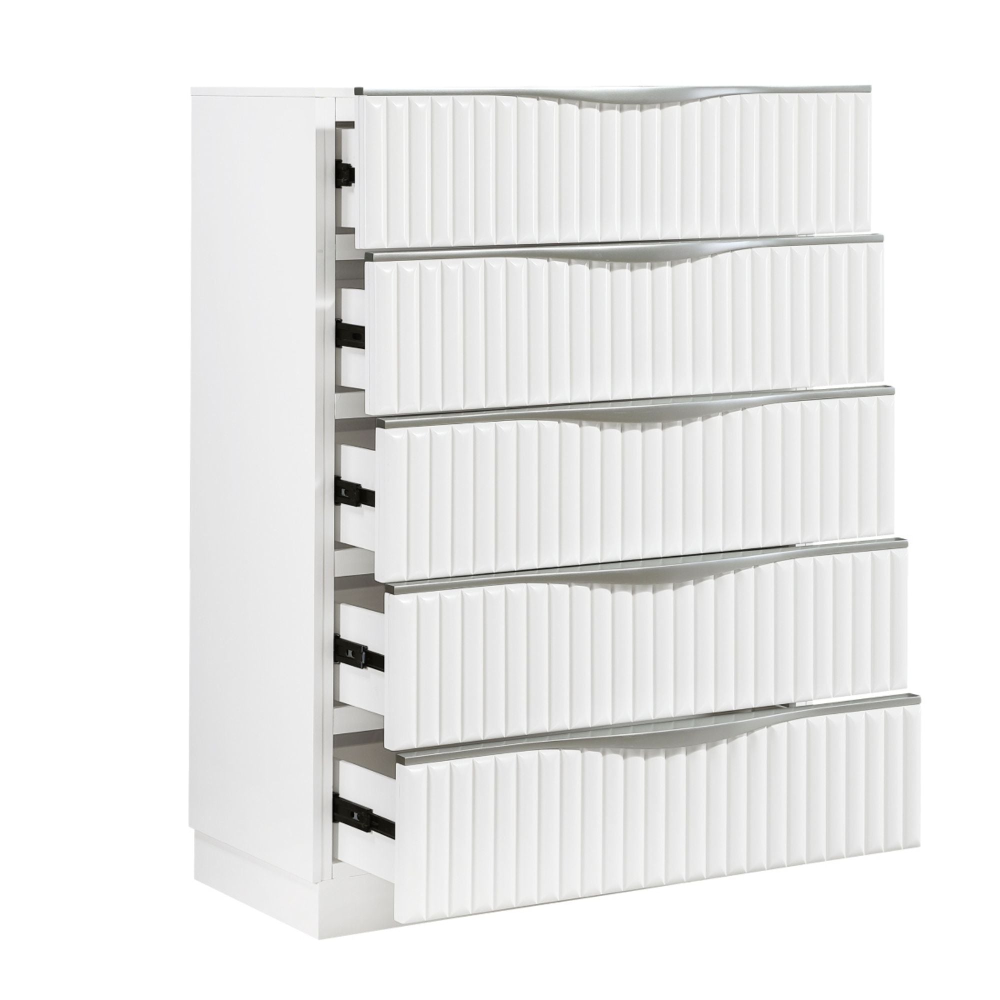 M.A.F Linea Chest Drawer showing sleek wooden design with multiple drawers for storage, placed in modern bedroom setting.