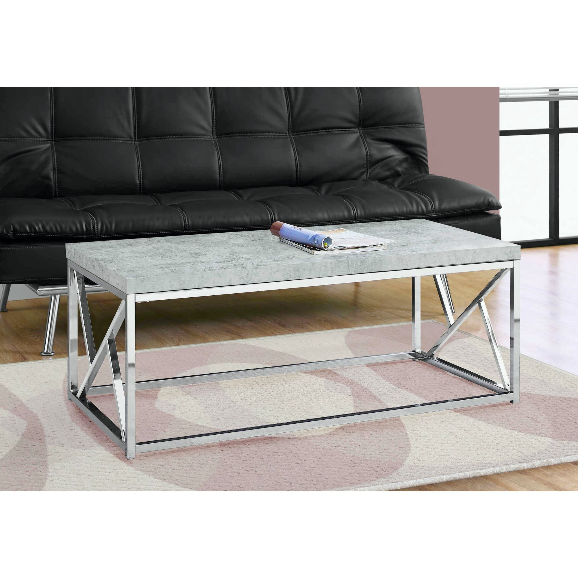 Modern Linea coffee table by Monarch Specialties featuring a sleek wooden surface and sturdy metal legs.