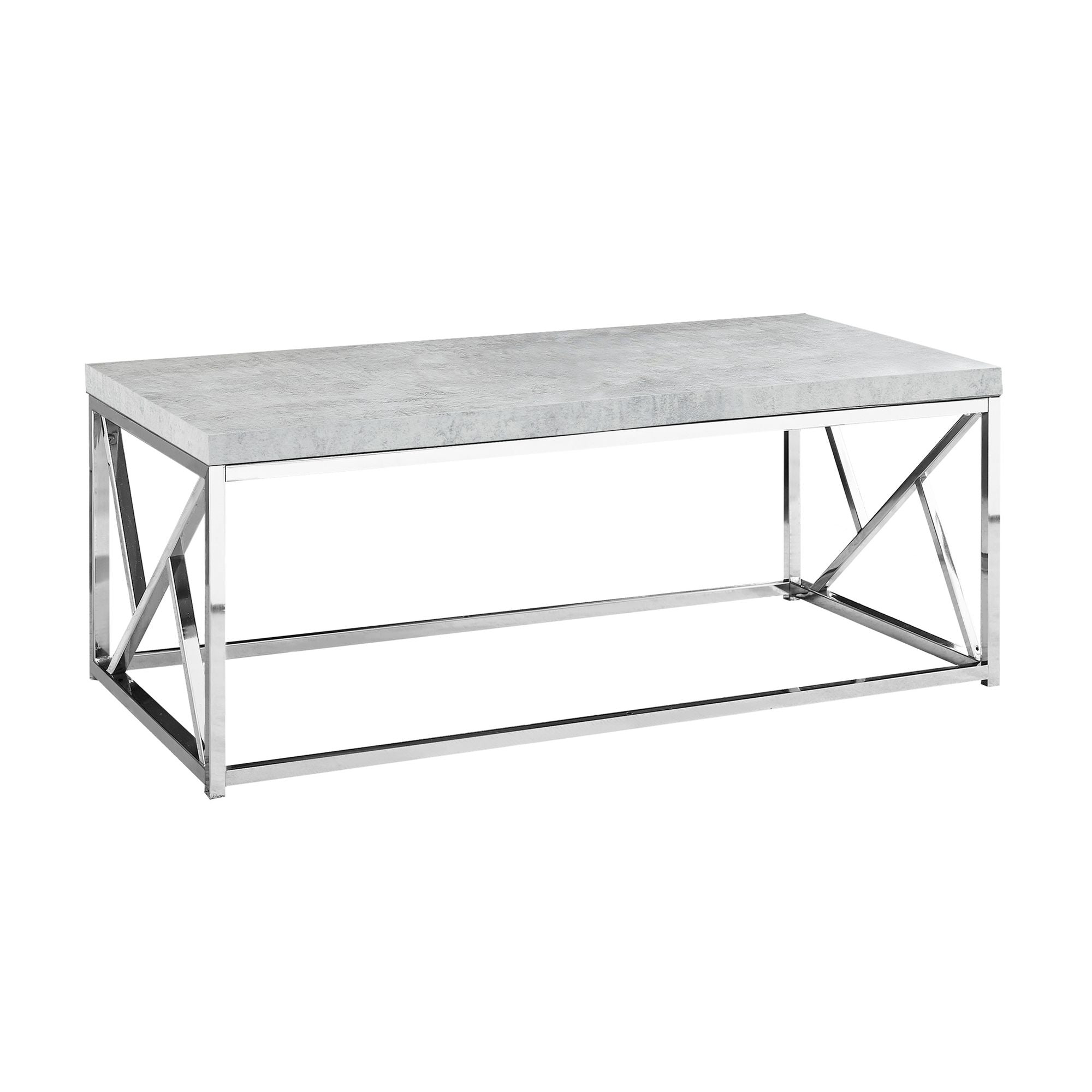Modern Monarch Specialties Linea coffee table with sleek wooden top and metal legs, suitable for living room decor.