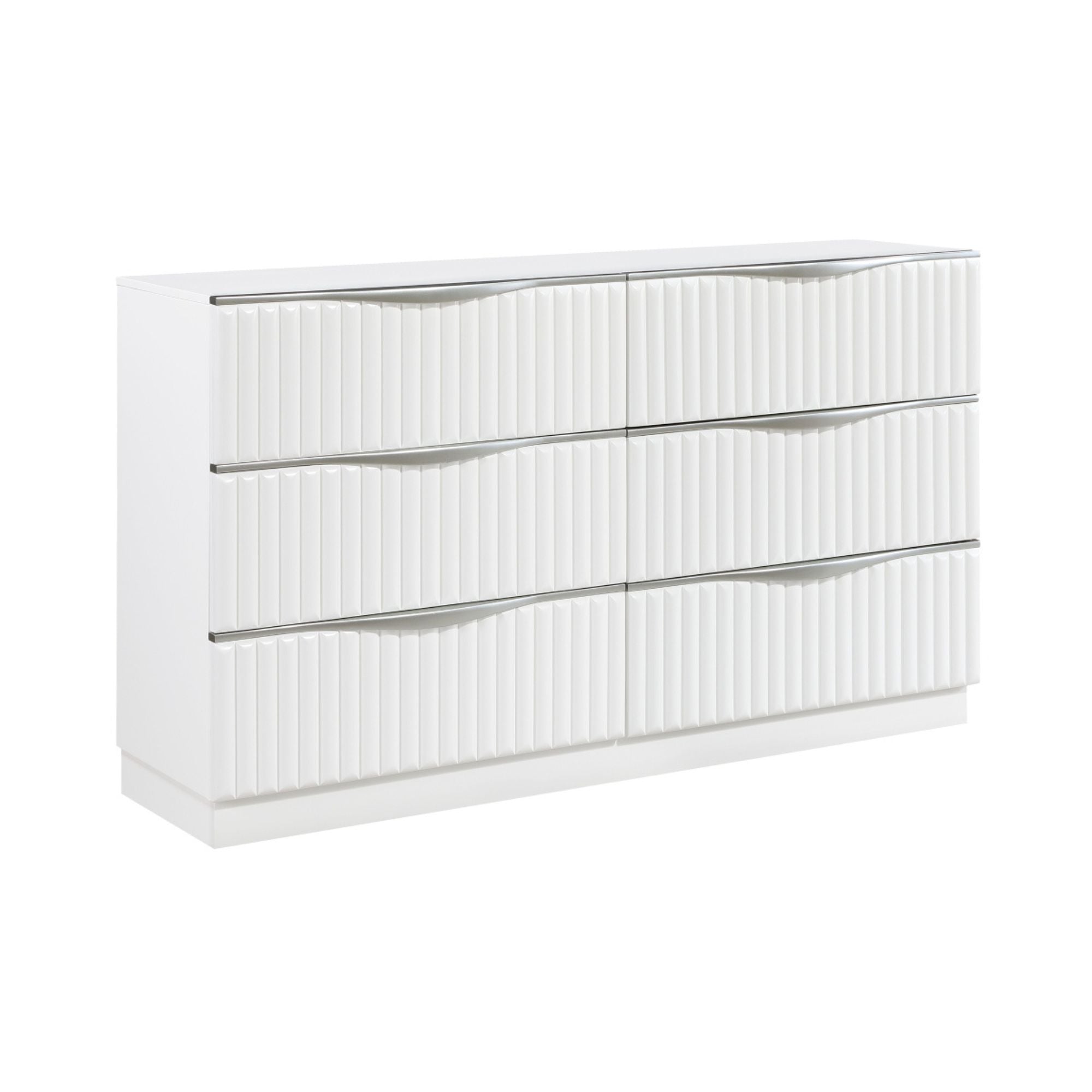 MAZ Linea Collection bedroom set dresser with sleek wooden finish and modern design, showcasing multiple drawers in a well-lit room.