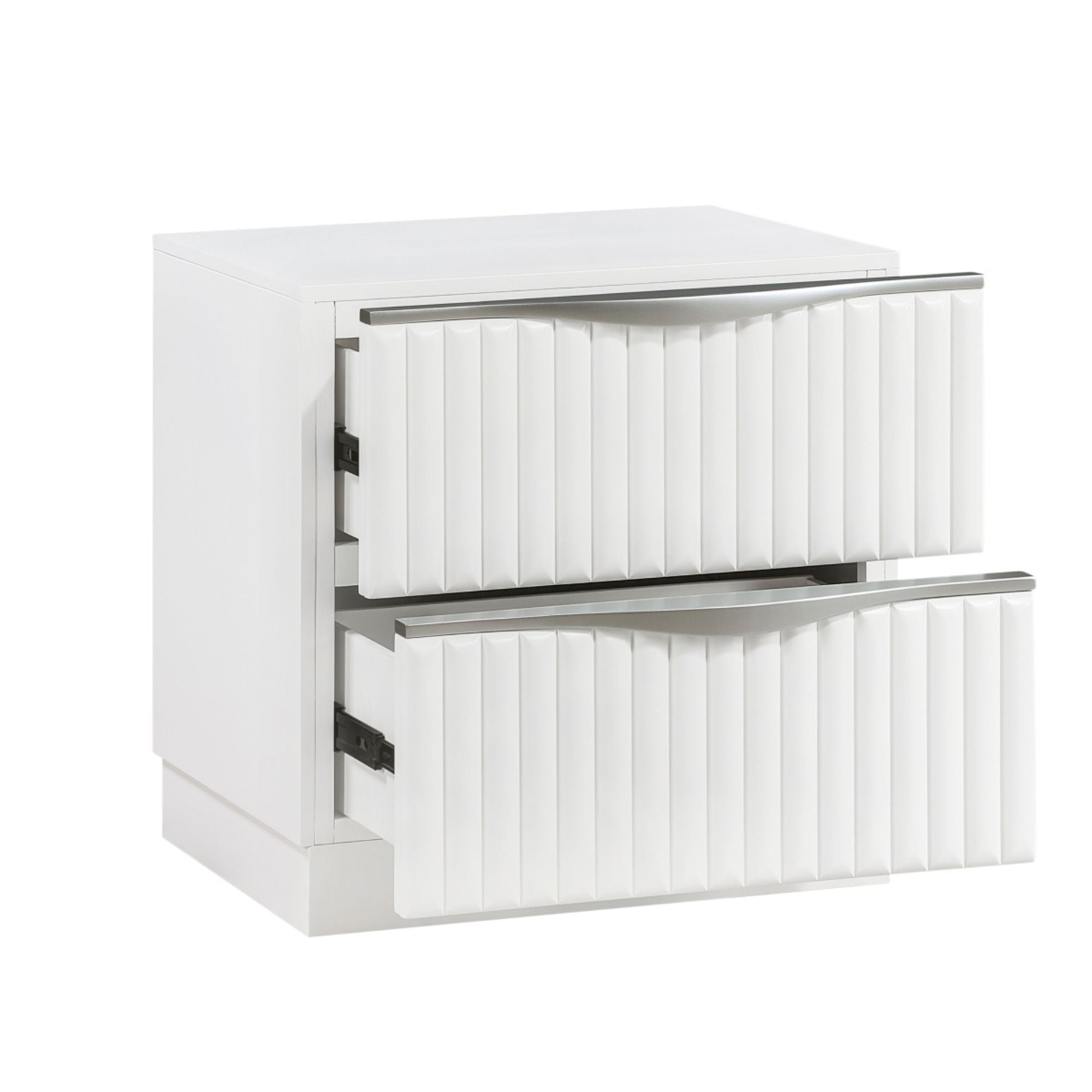 MAZ Linea Collection bedroom set with matching nightstand featuring sleek design and modern wood finish.