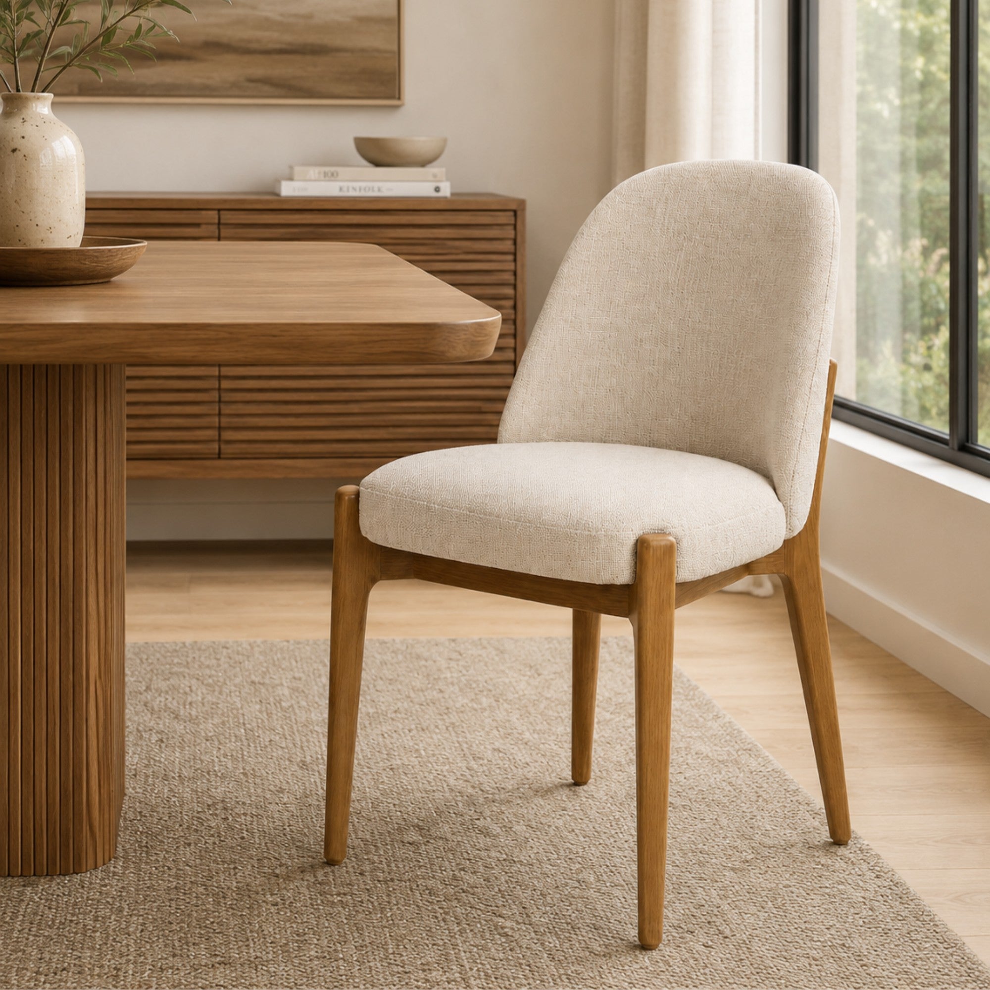 Livepool Dining Chair Ivory / Natural Walnut