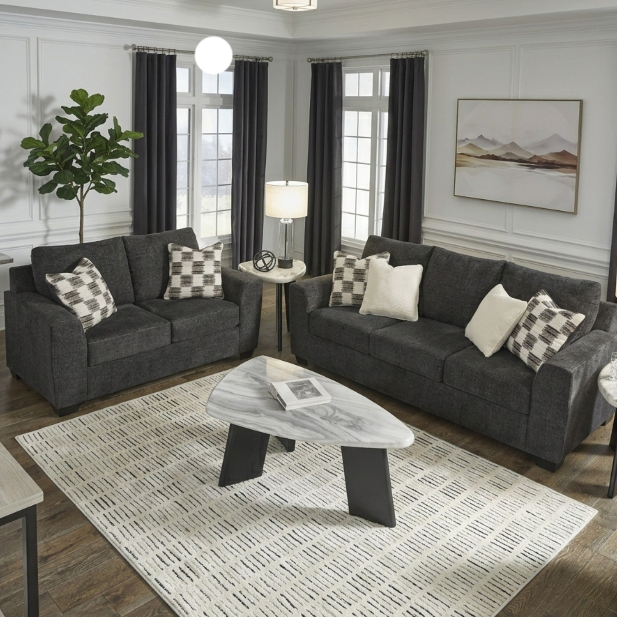 Loreo Sofa Set in Dark Grey
