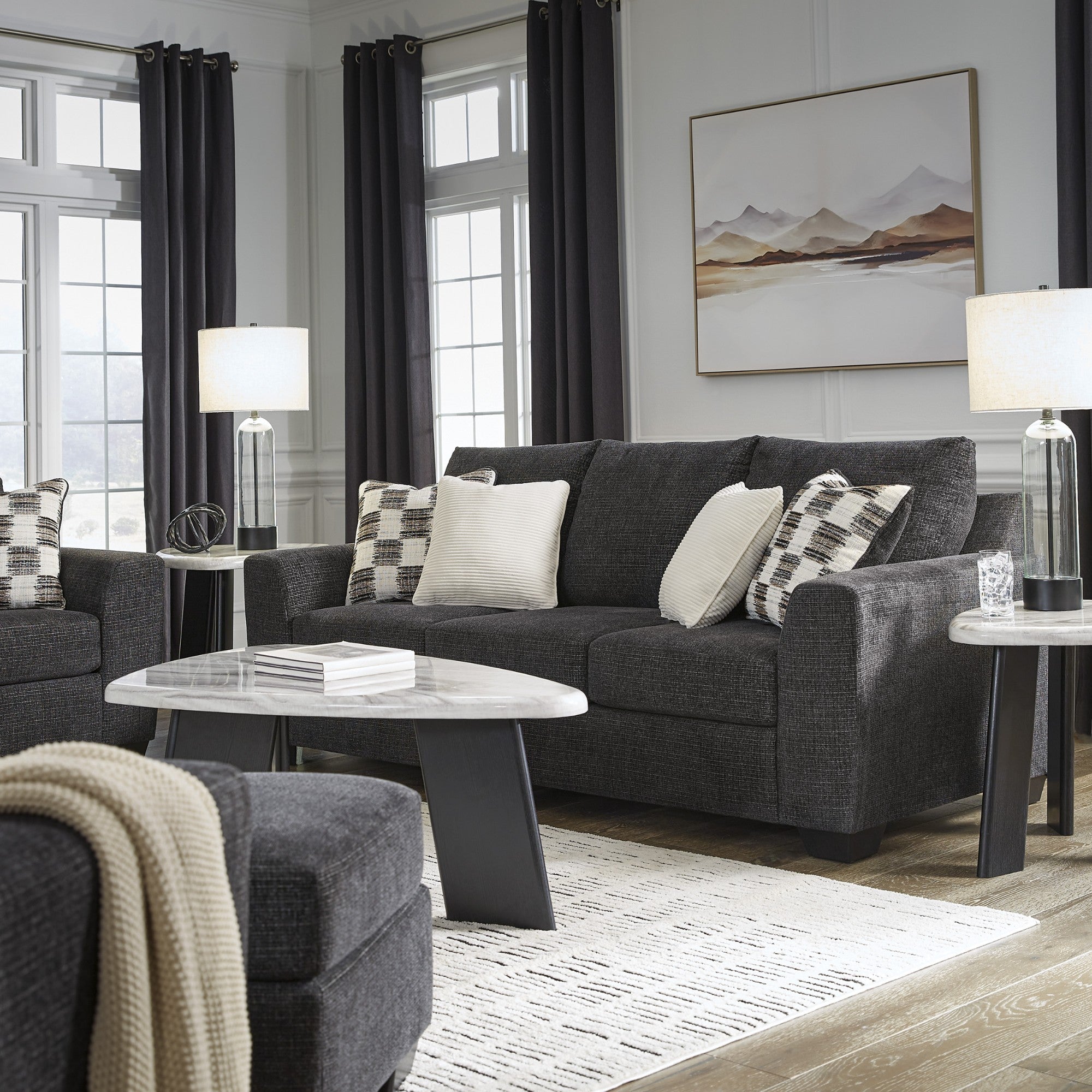 Loreo Sofa Set in Dark Grey