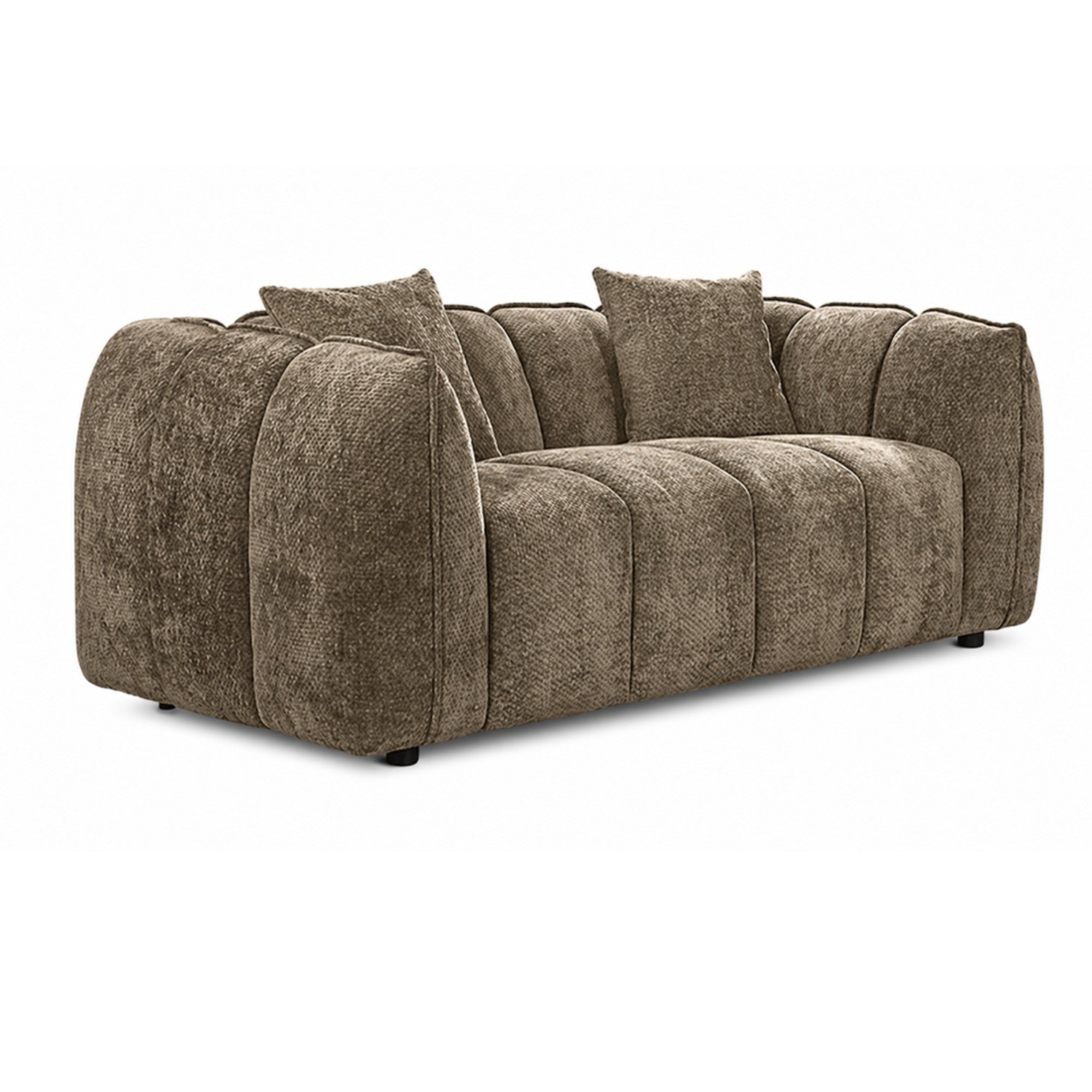 Contemporary Brassex channel-tufted loveseat with plush fabric upholstery and sleek modern design, ideal for living room seating.
