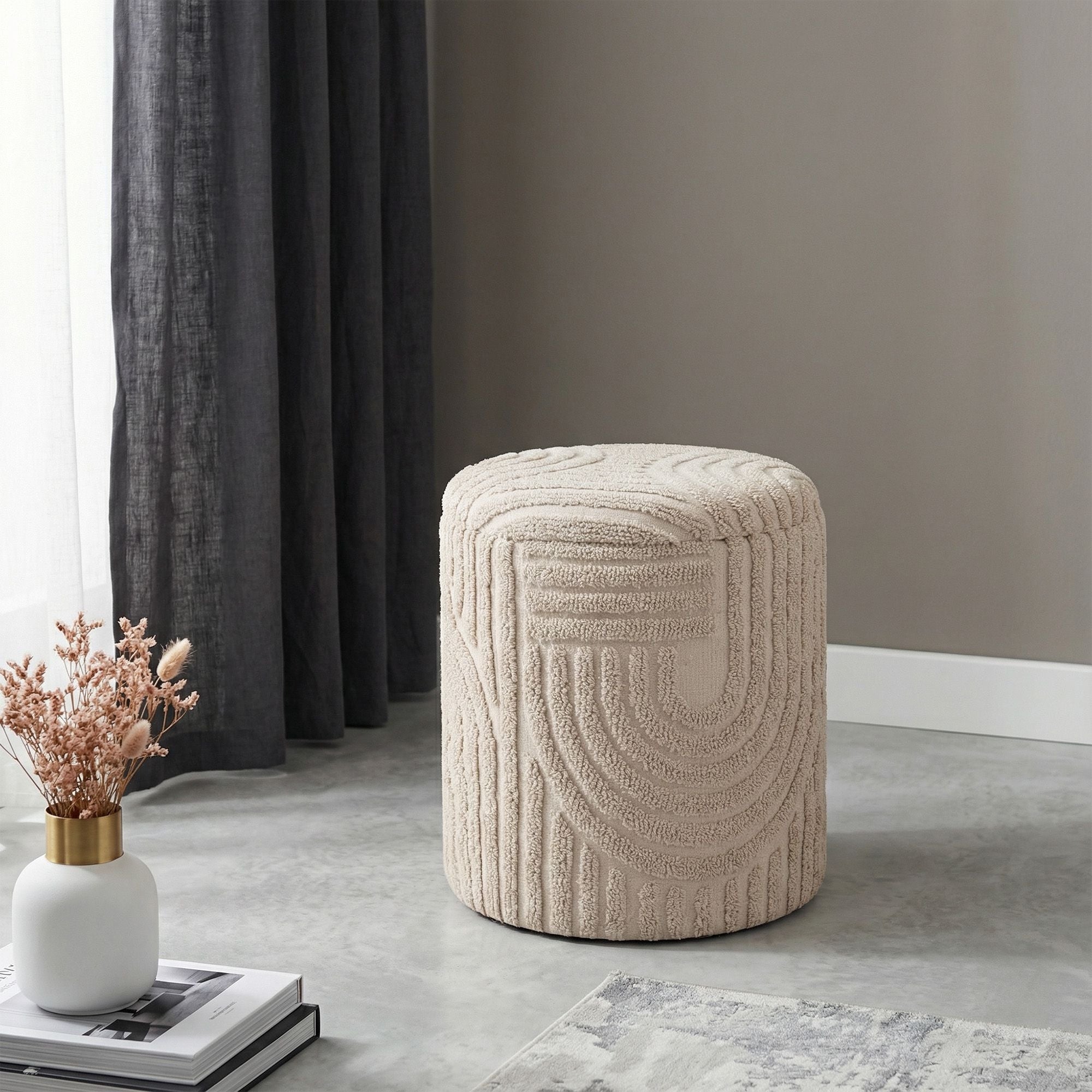 Lullu Round Storage Ottoman – Beige