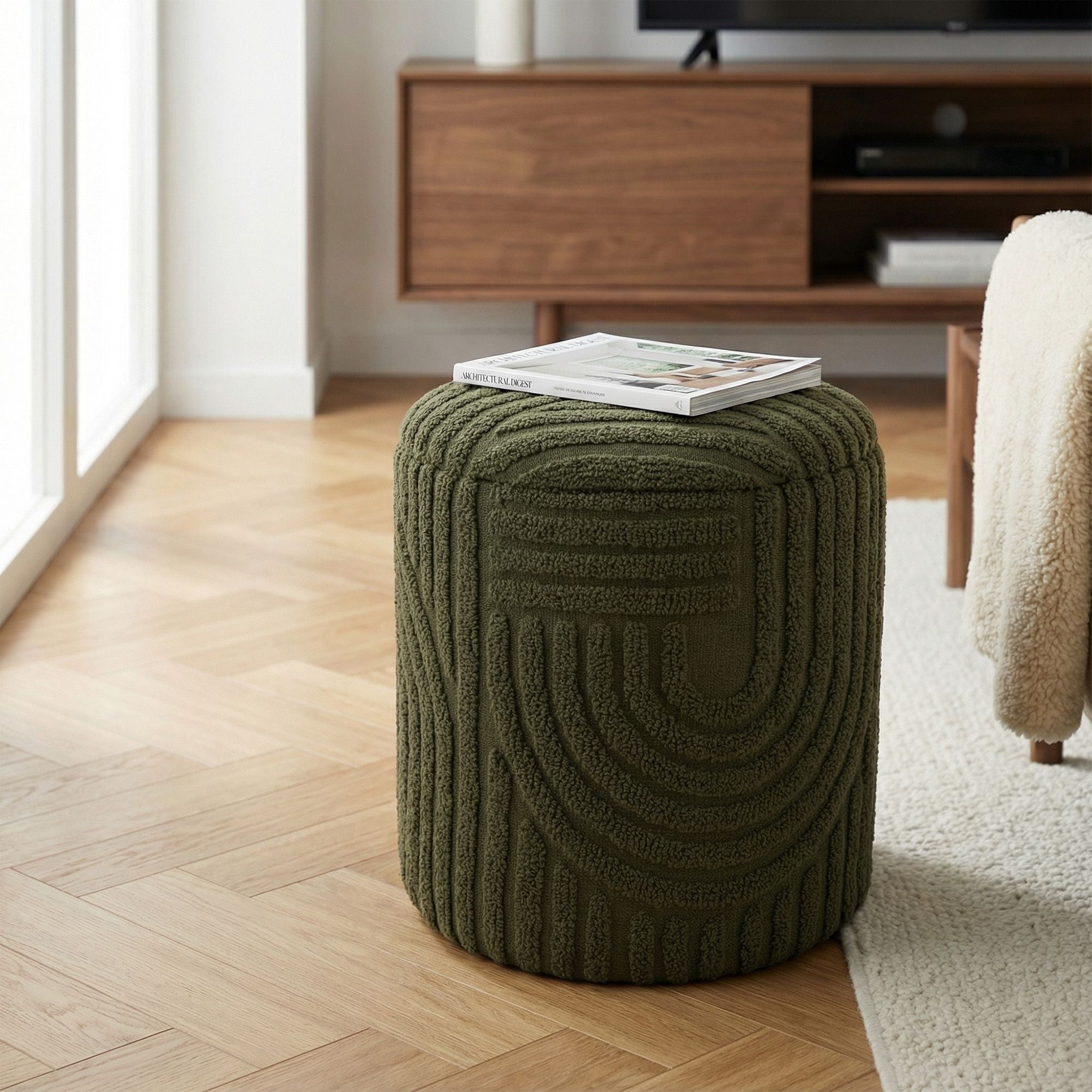 Lullu Round Storage Ottoman – Oliver Green
