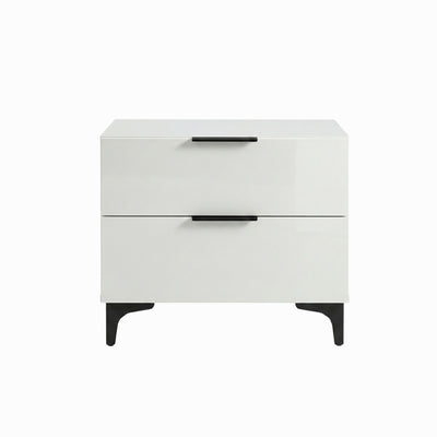 Amica Furniture Lumina lacquer nightstand in light grey with sleek modern design and smooth surface.