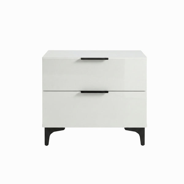 Amica Furniture Lumina lacquer nightstand in light grey with sleek modern design and smooth surface.