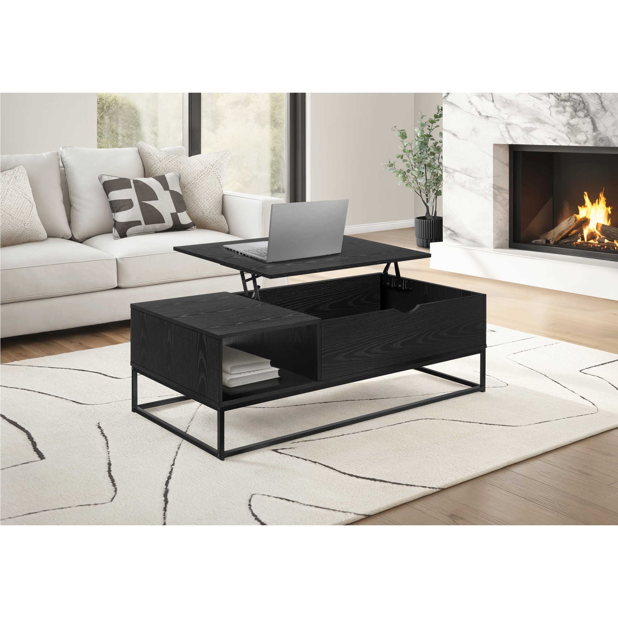 Luxeva coffee table by Monarch Specialties featuring a sleek modern design with a wooden top and metal legs.