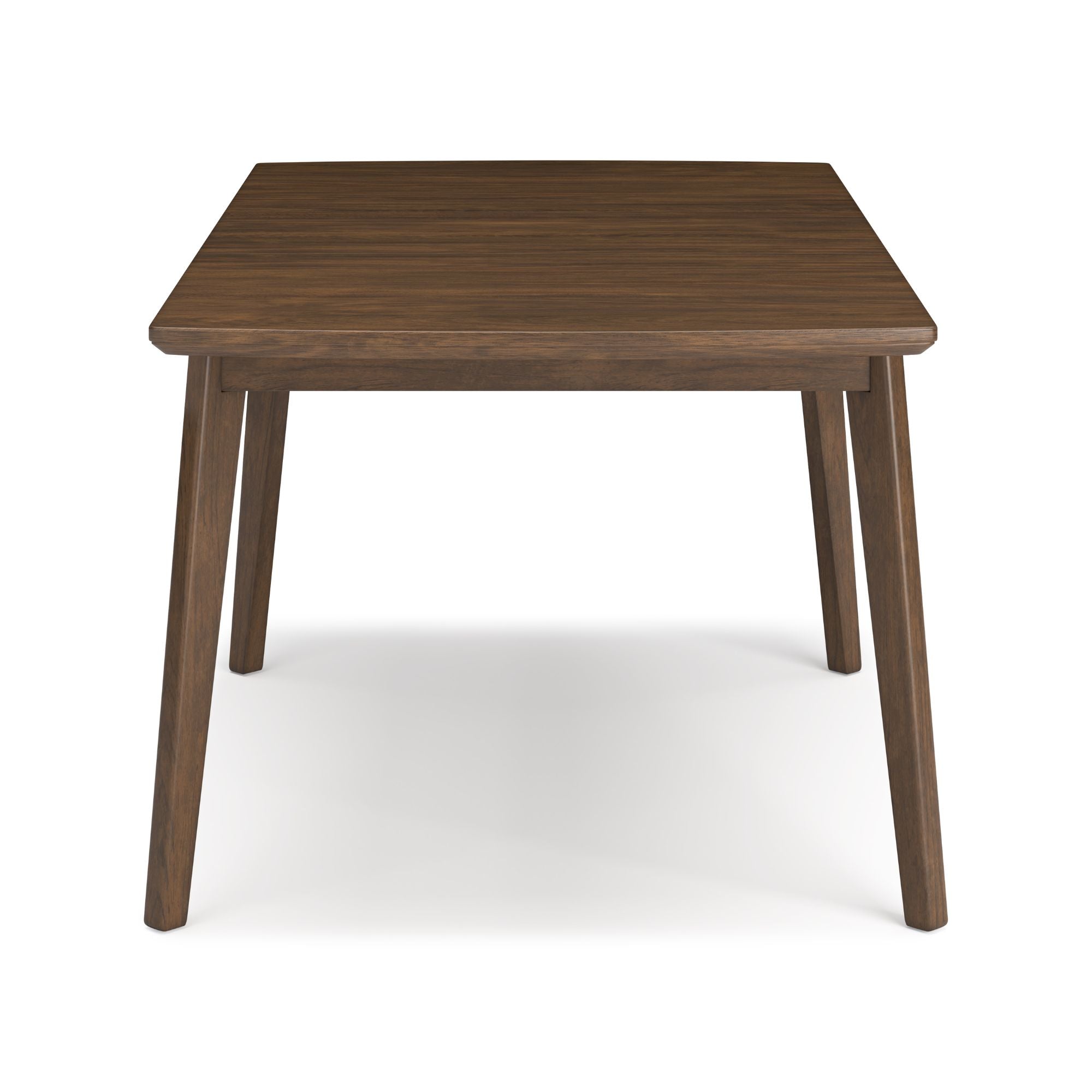 Signature Ashley Lyncott Butterfly EXT Dining Table with glass top and wooden base, shown extended with chairs around it.