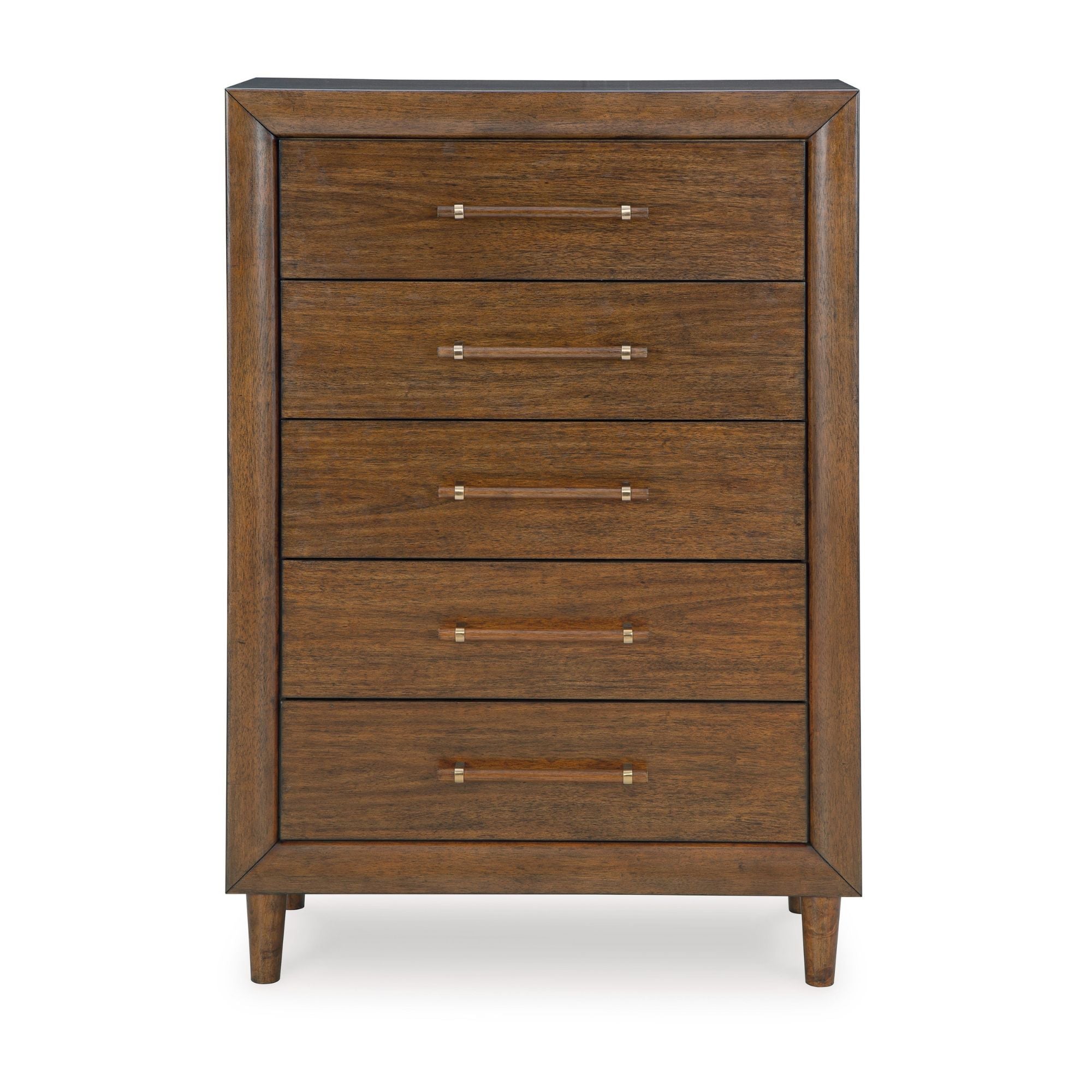 Lyncott Five Drawer Chest by Signature Ashley showing a sleek wooden bedroom storage dresser with five spacious drawers.