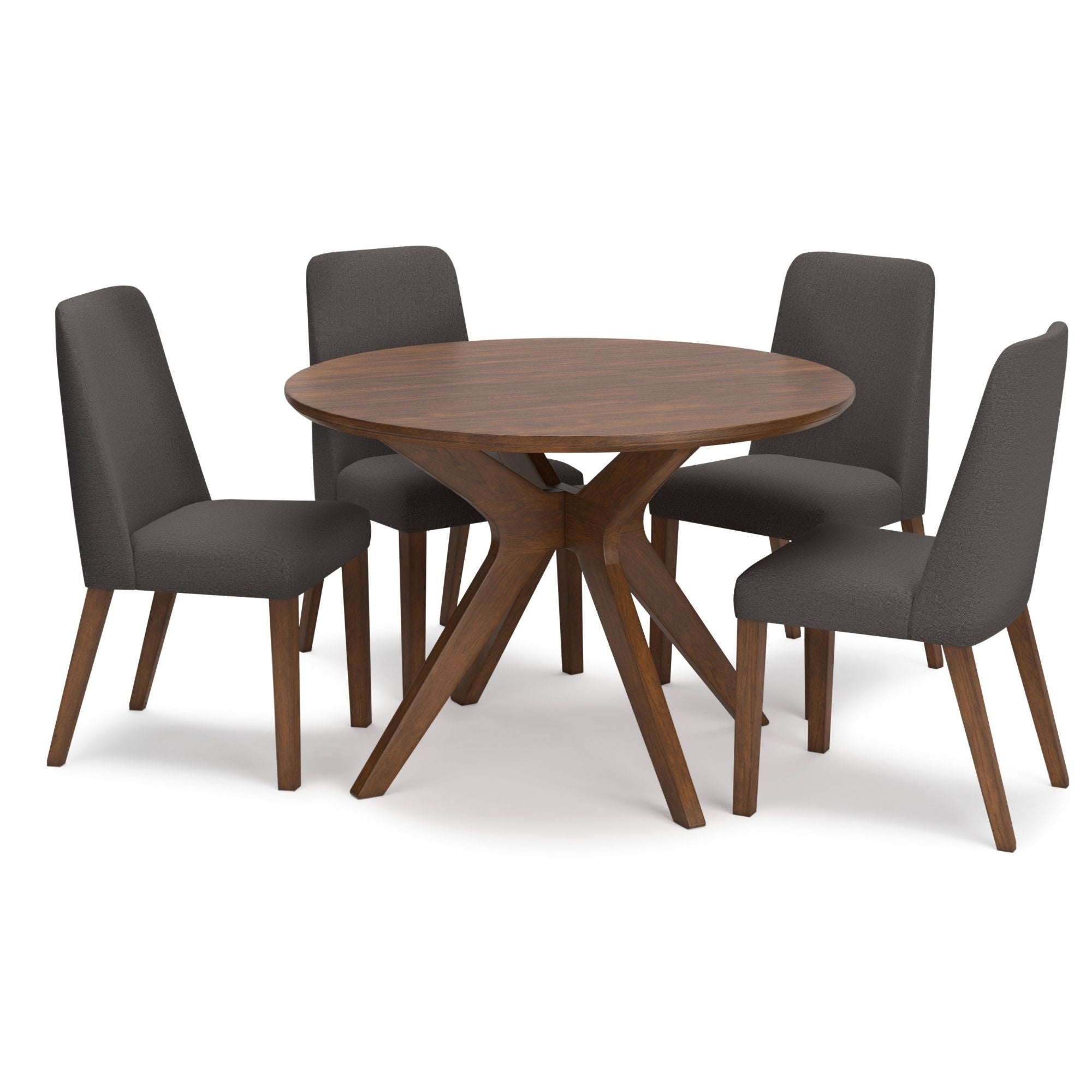 Lyncott Collection dining room set by Signature Ashley with a round charcoal dining table and matching chairs in a modern design.