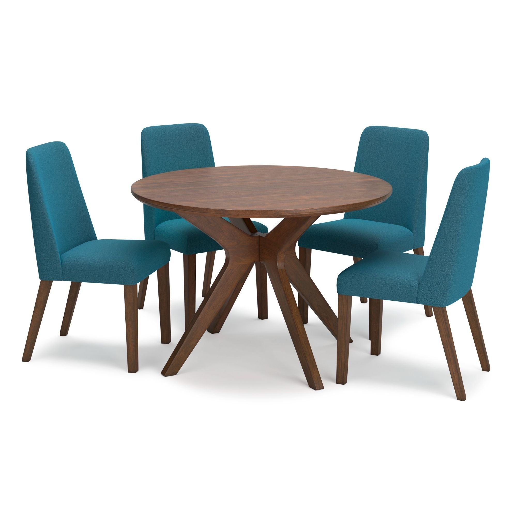 Blue Lyncott Collection dining room set by Signature Ashley with a round table and matching chairs, stylish and modern for dining spaces.