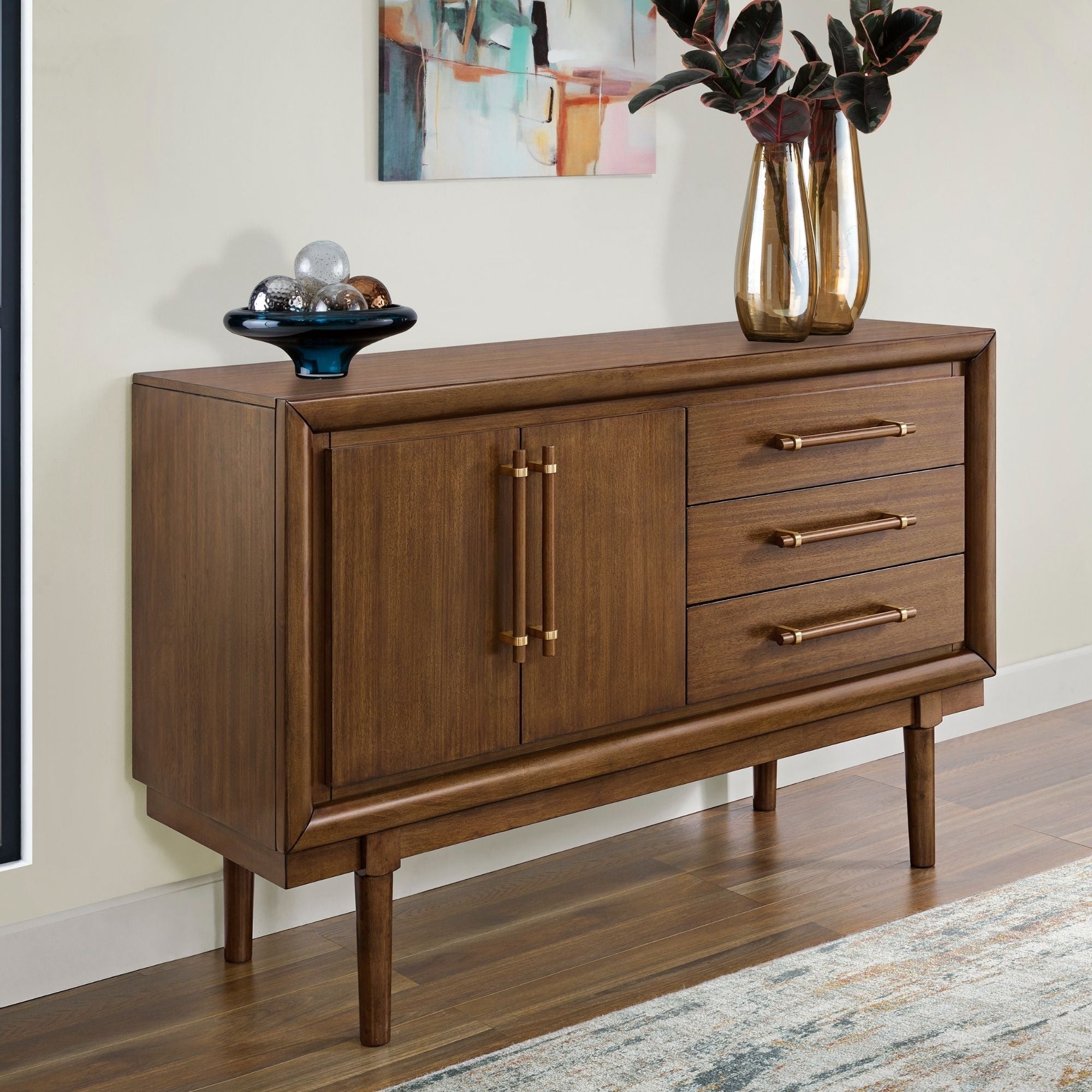Lyncott dining room server by Signature Ashley with a wooden finish, featuring drawers and storage compartments for elegant dining room organization.